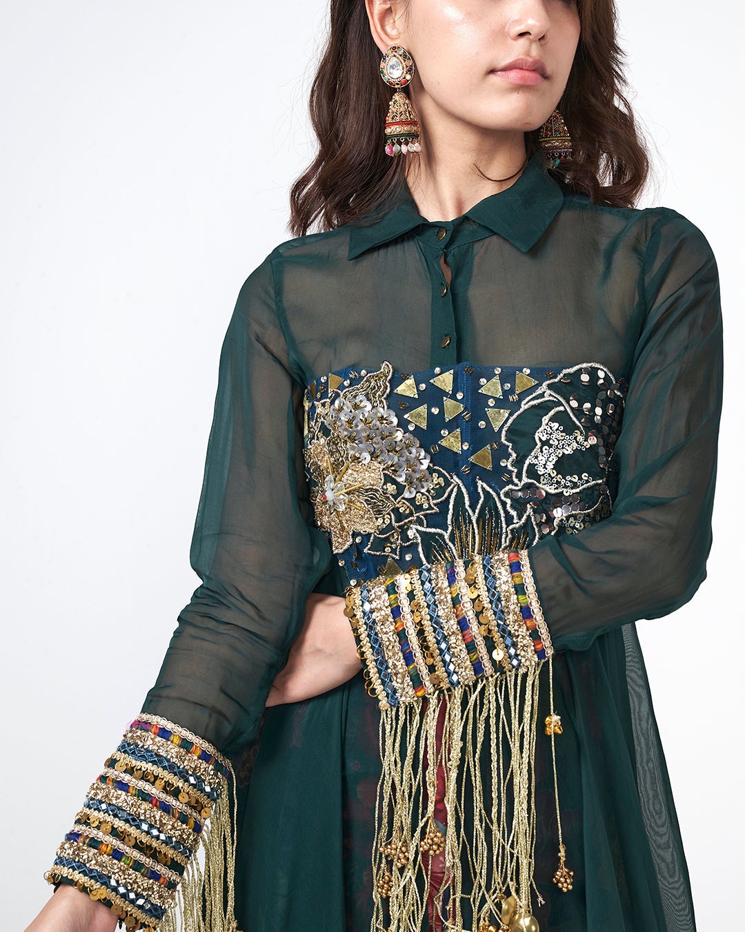 Emerald Embellished Cape Gown