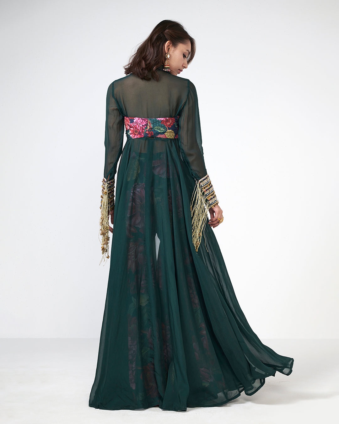 Emerald Embellished Cape Gown