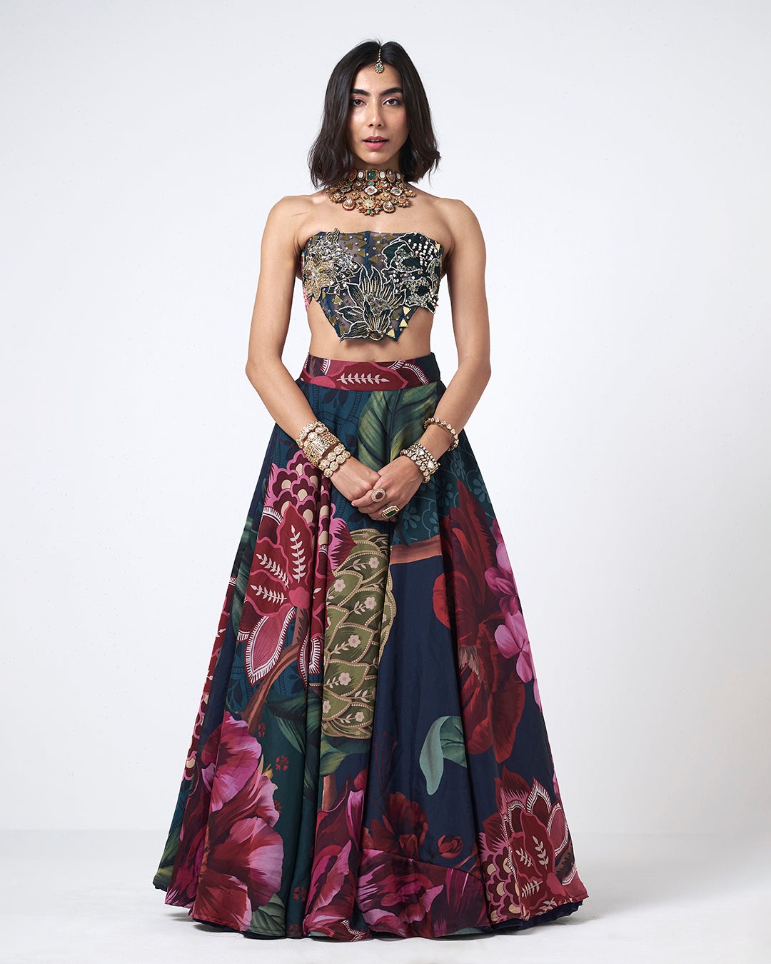 Midnight Floral Couture Lehenga