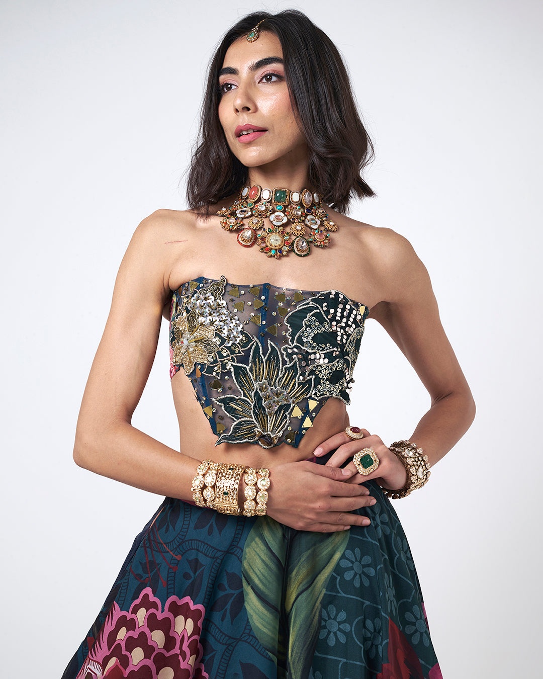 Midnight Floral Couture Lehenga