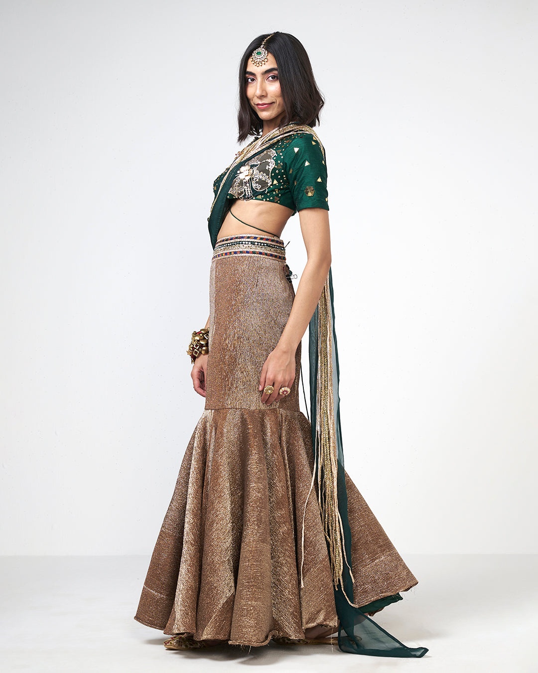 Emerald Mirrorwork Mermaid Lehenga Set