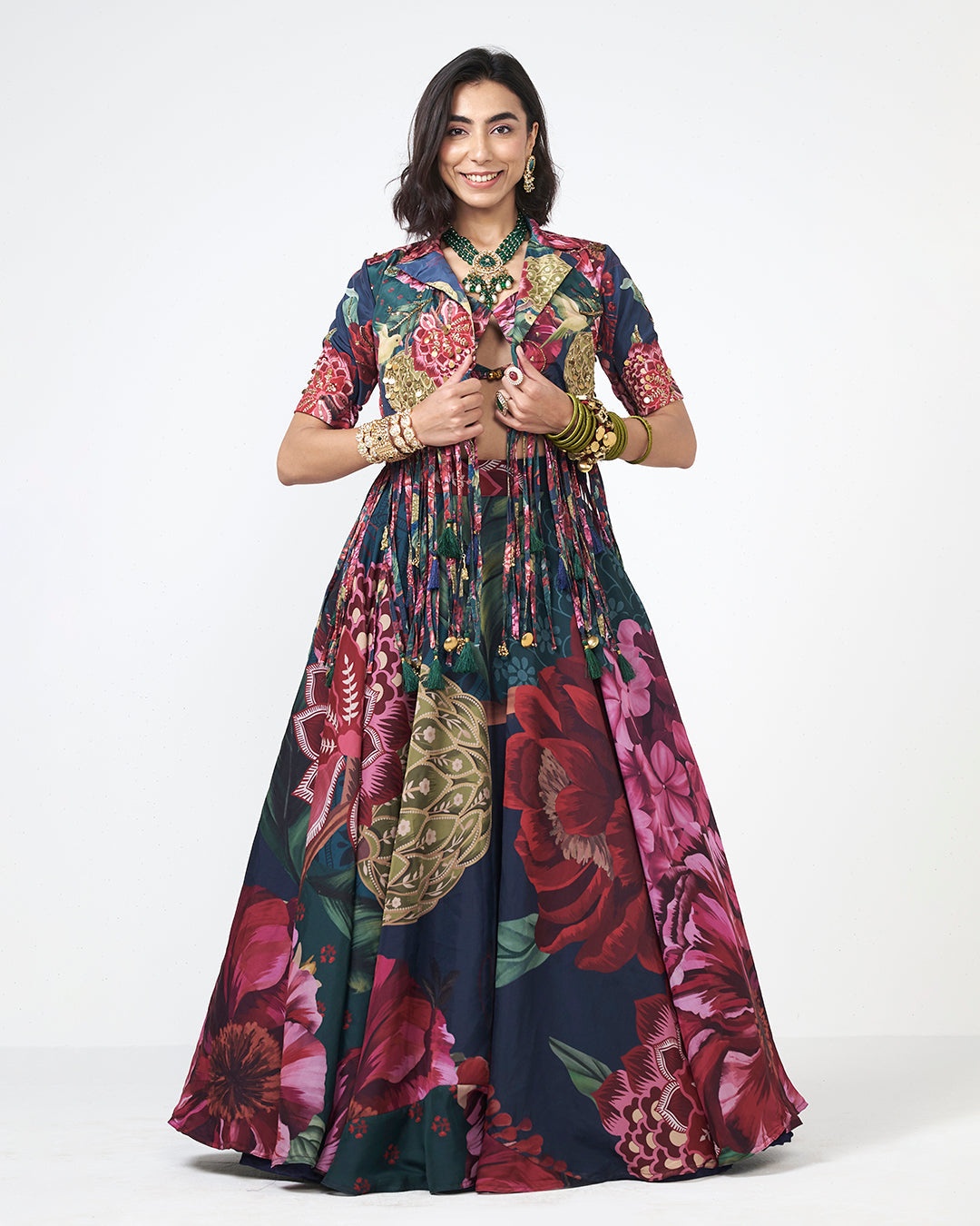 Midnight Bloom Printed Jacket Gown