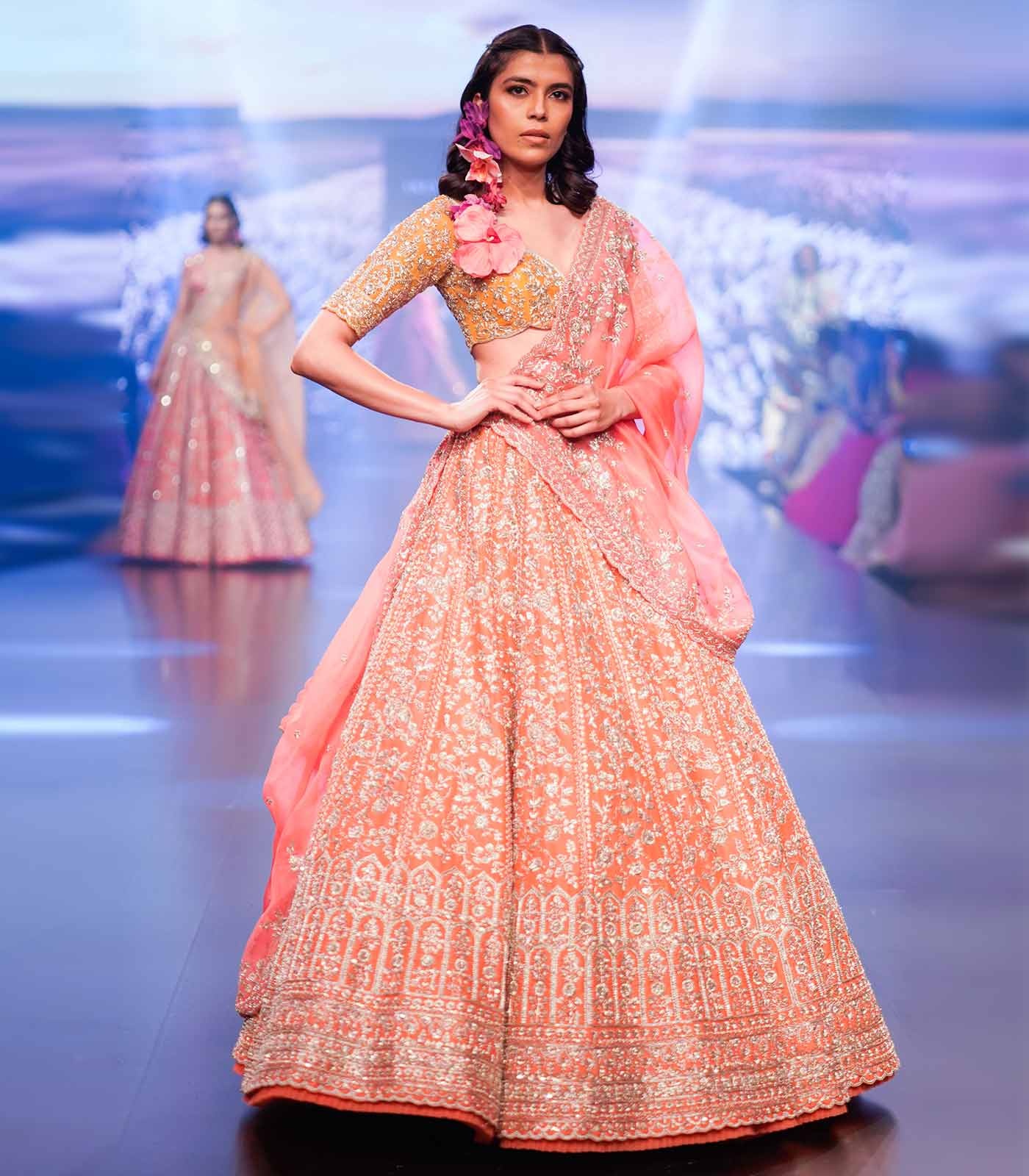 Peach Bridal Lehenga with Silver Zardozi Embroidery and Blush Dupatta