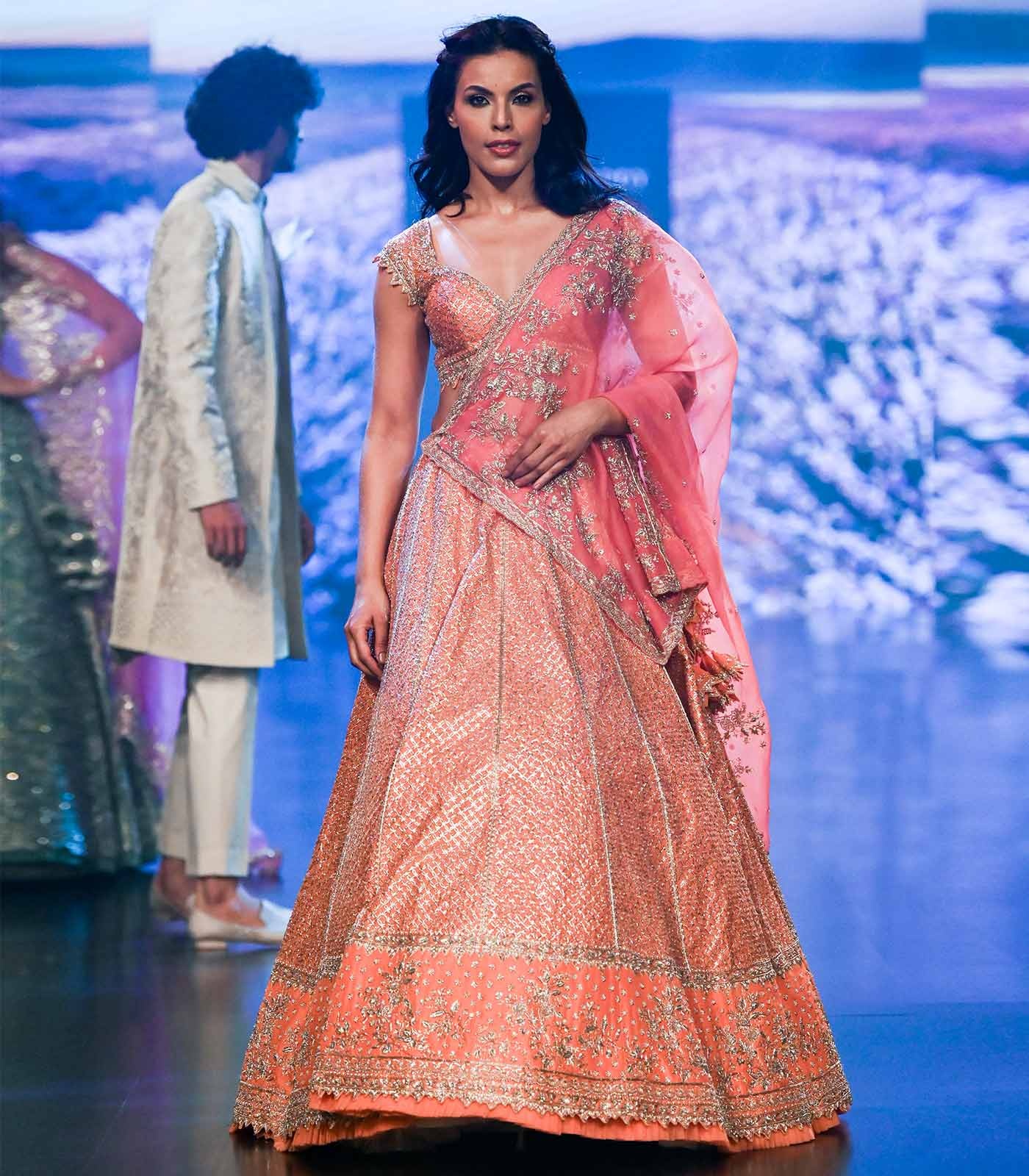 Peach Pink Lehenga with Silver Embroidery and Blush Dupatta