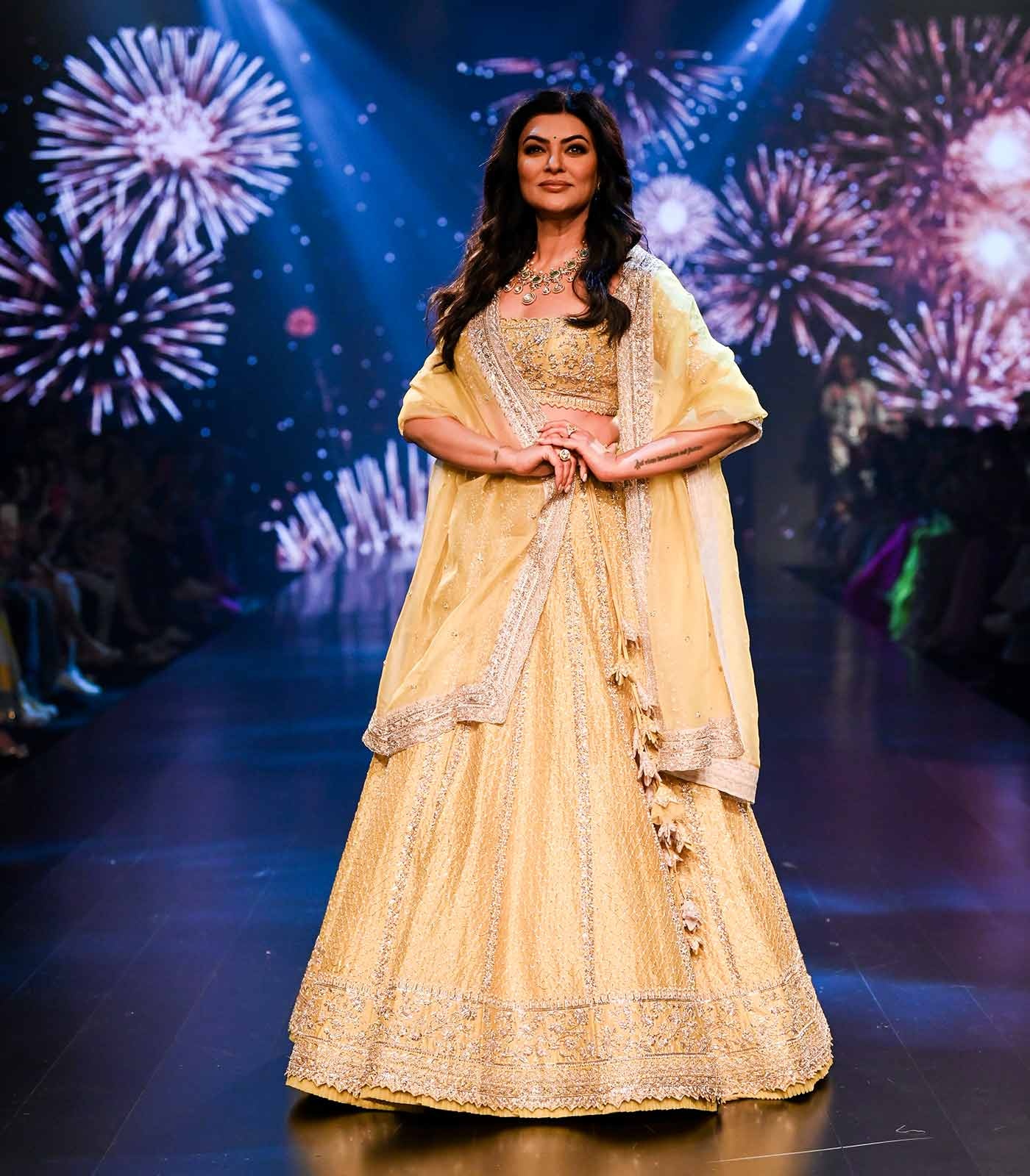 Champagne Gold Embroidered Lehenga with Embellished Dupatta