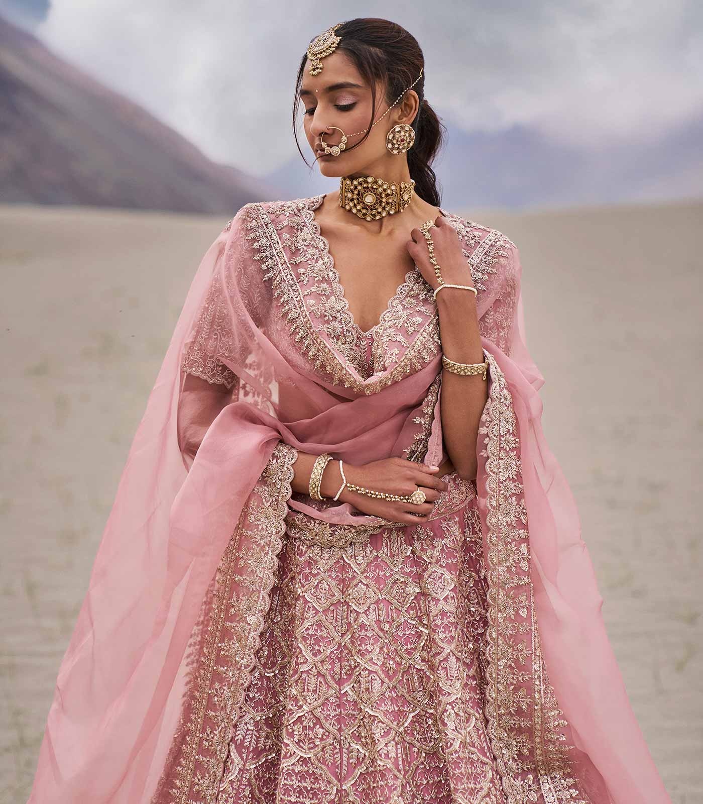 Blush Pink Couture Bridal Lehenga with Intricate Zardozi Embroidery