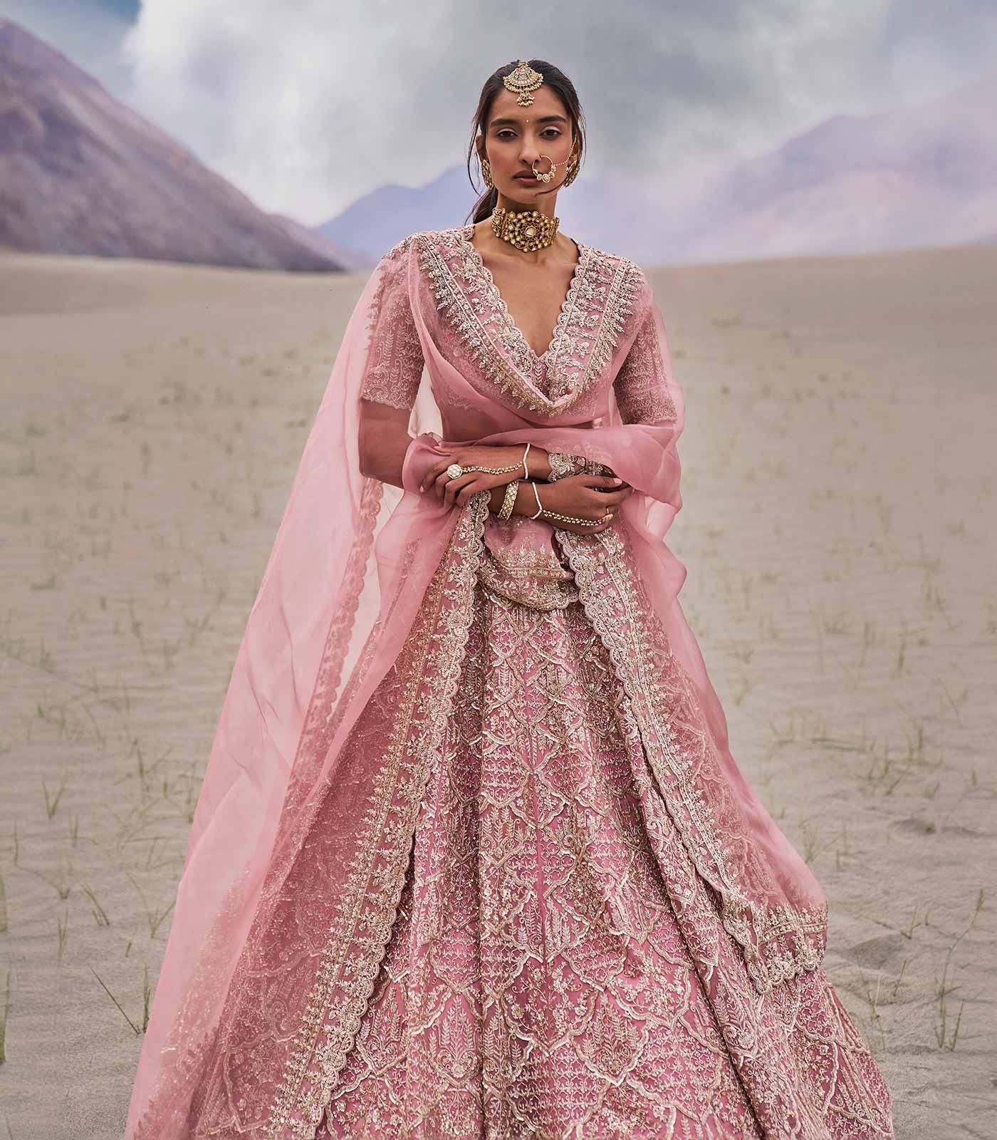 Blush Pink Couture Bridal Lehenga with Intricate Zardozi Embroidery