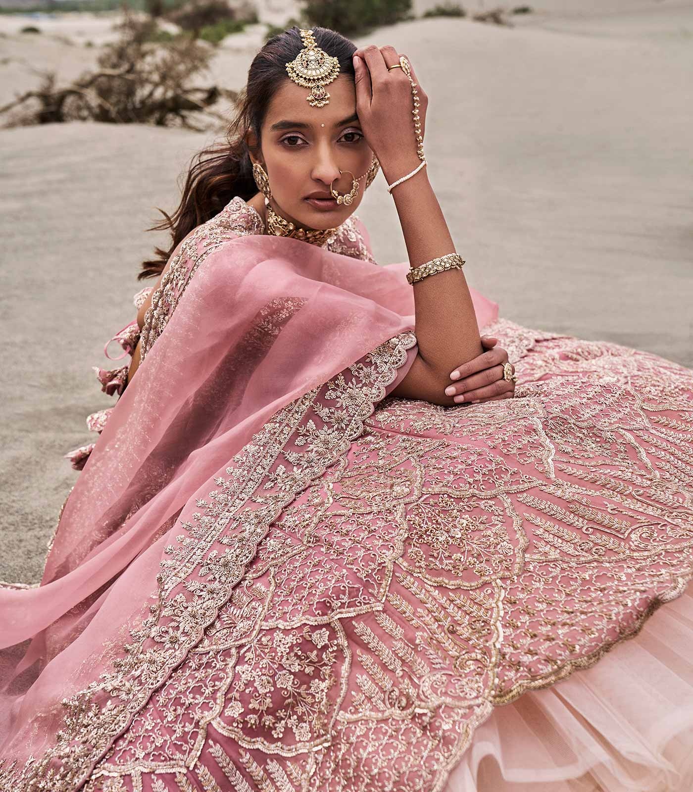 Blush Pink Couture Bridal Lehenga with Intricate Zardozi Embroidery