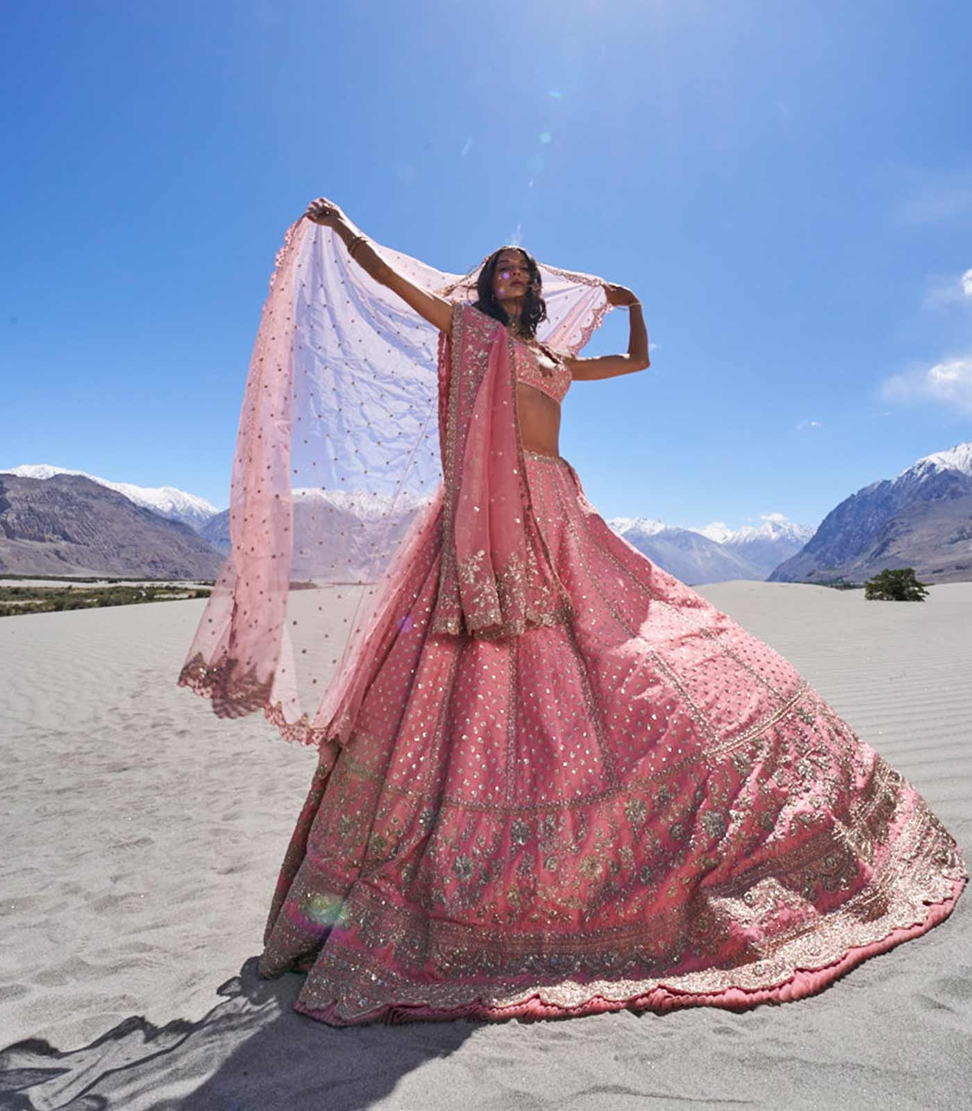 Dusty Rose Bridal Lehenga with Antique Gold Embroidery