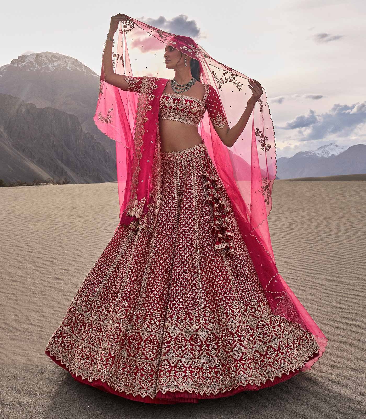 Deep Rani Pink Bridal Lehenga with Intricate Zardozi Embroidery