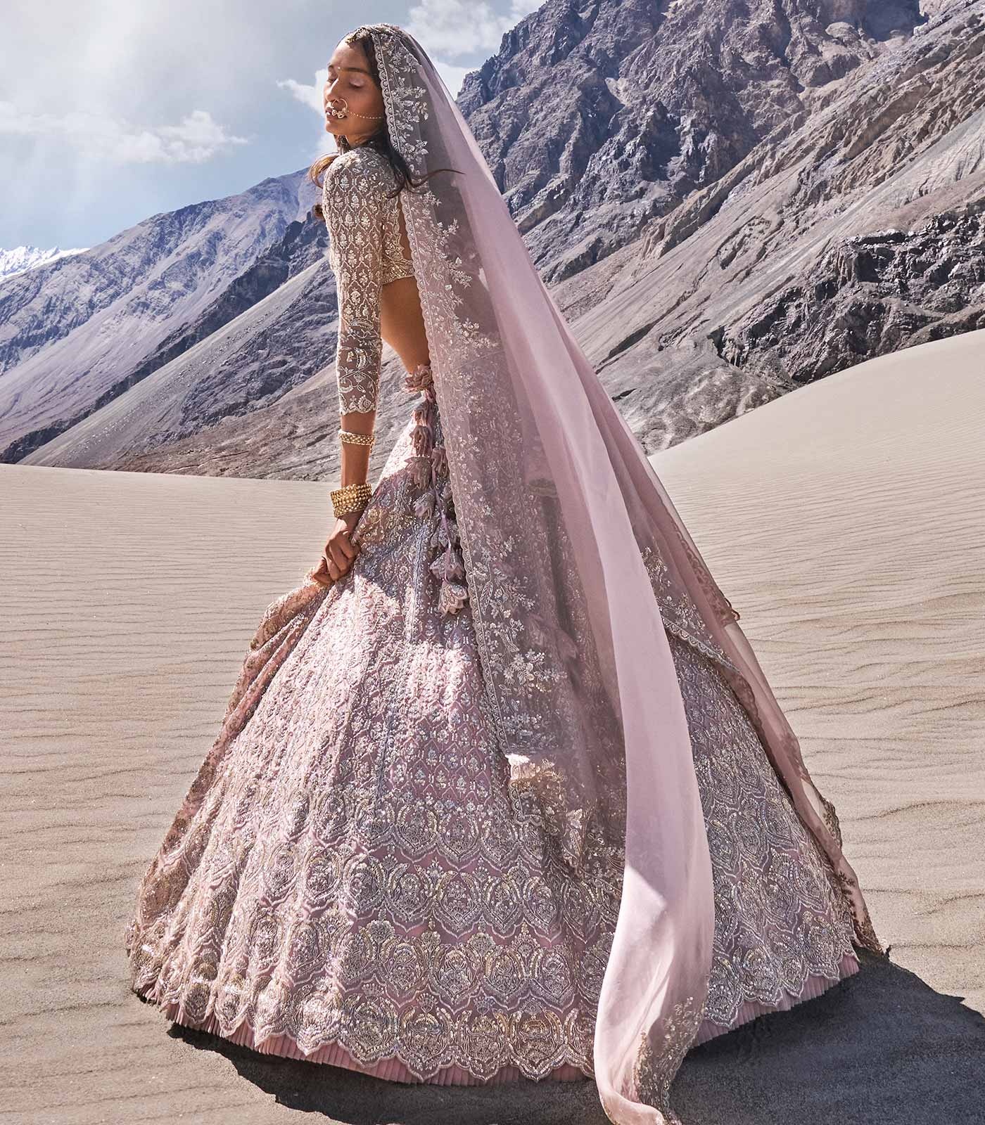 Dusty Blush Bridal Lehenga with Intricate Silver Embroidery