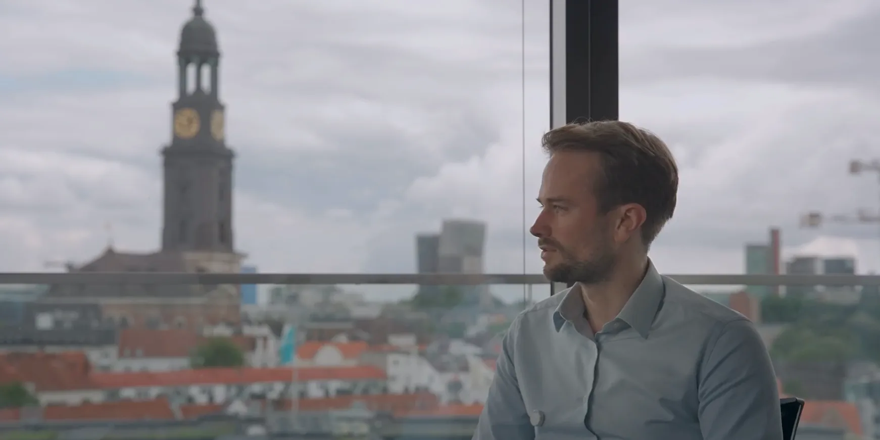 View from the Jebsen & Jessen headquarters across the Hamburg city centre with the Michel