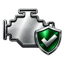 Engine fitment verification icon with checkmark