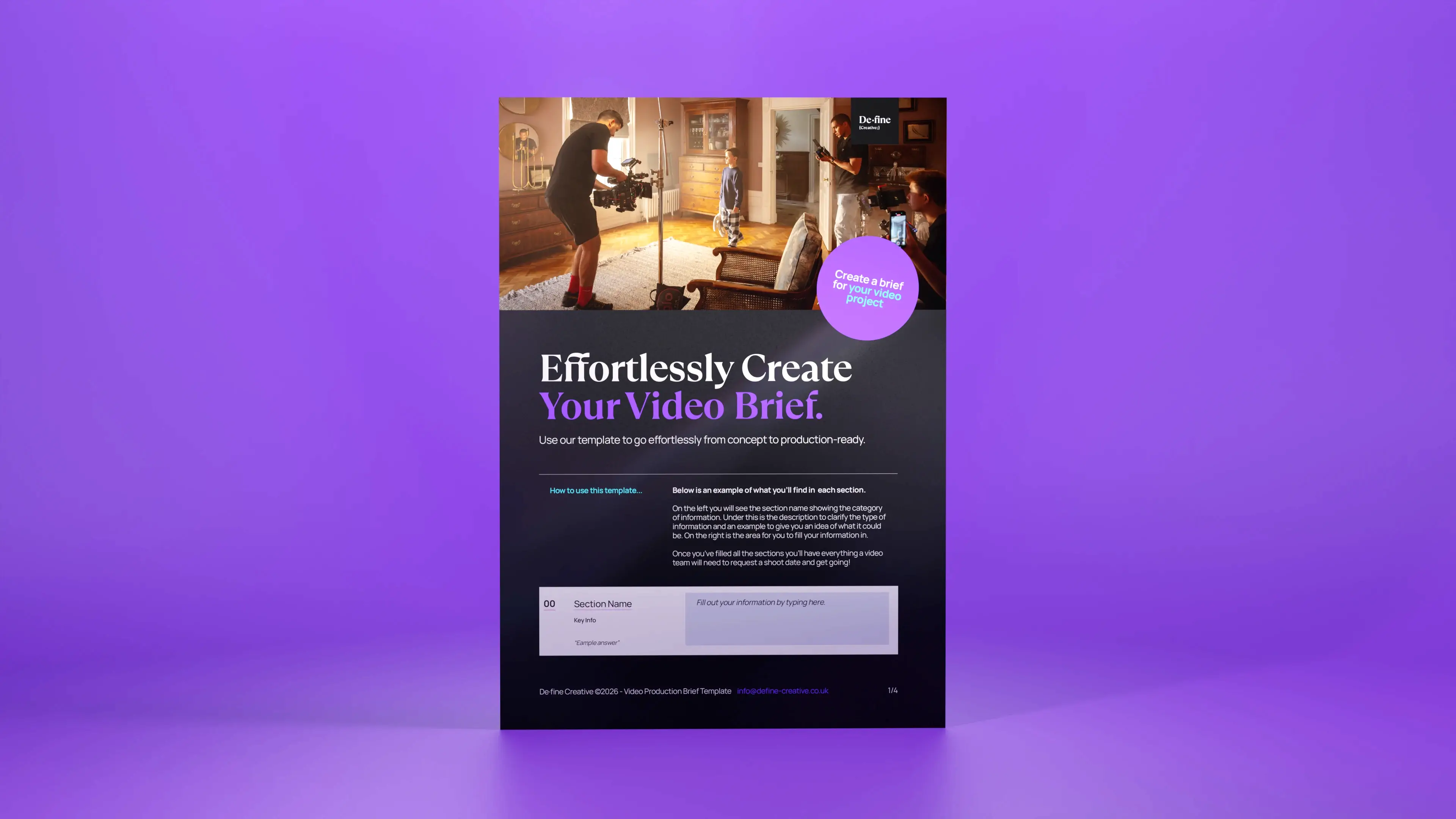 Comprehensive core video brief template designed for marketing managers, PR agencies, and comms teams.