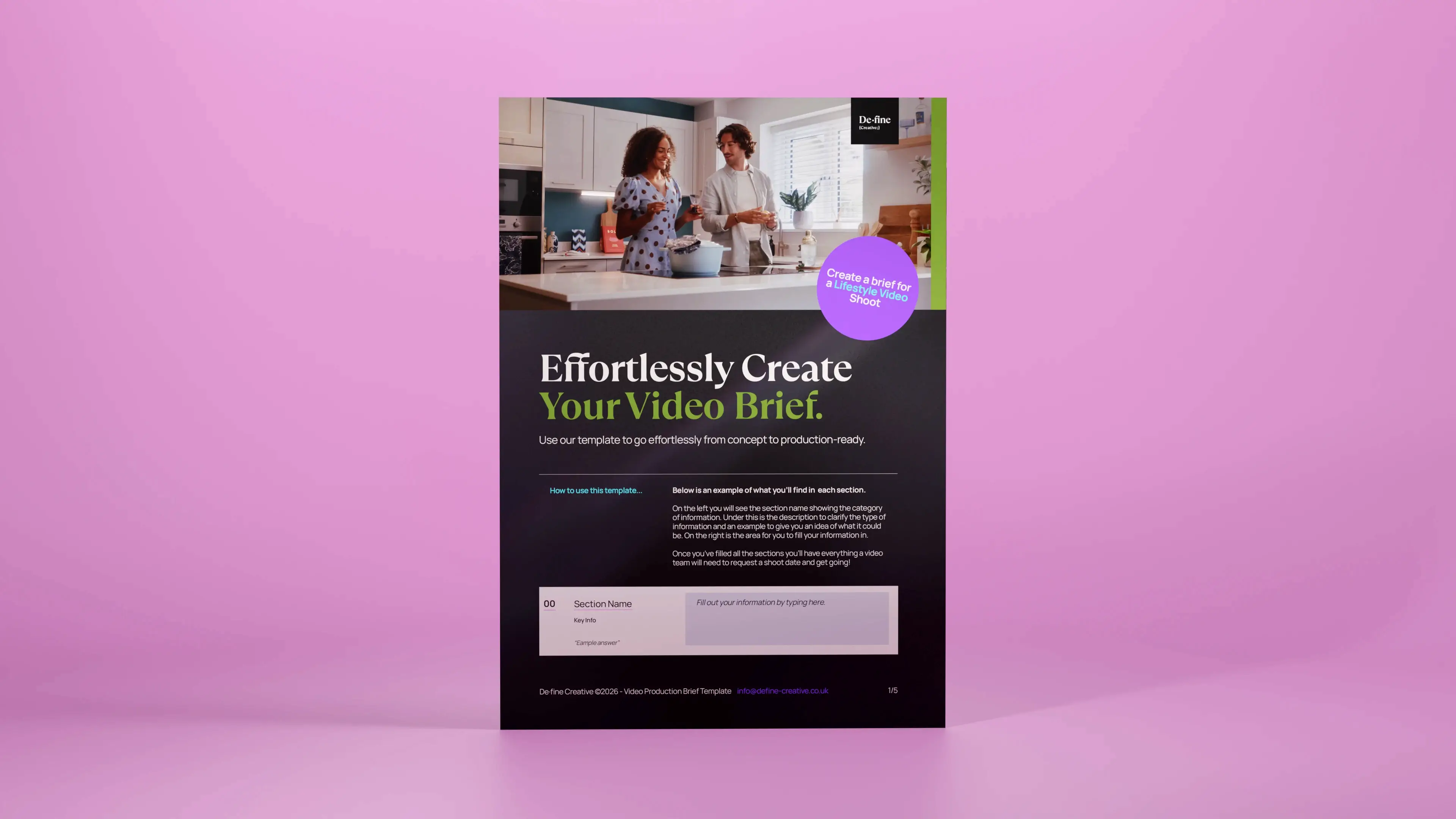 Tailored lifestyle video brief template focusing on brand aesthetic, target audience, and visual storytelling goals.