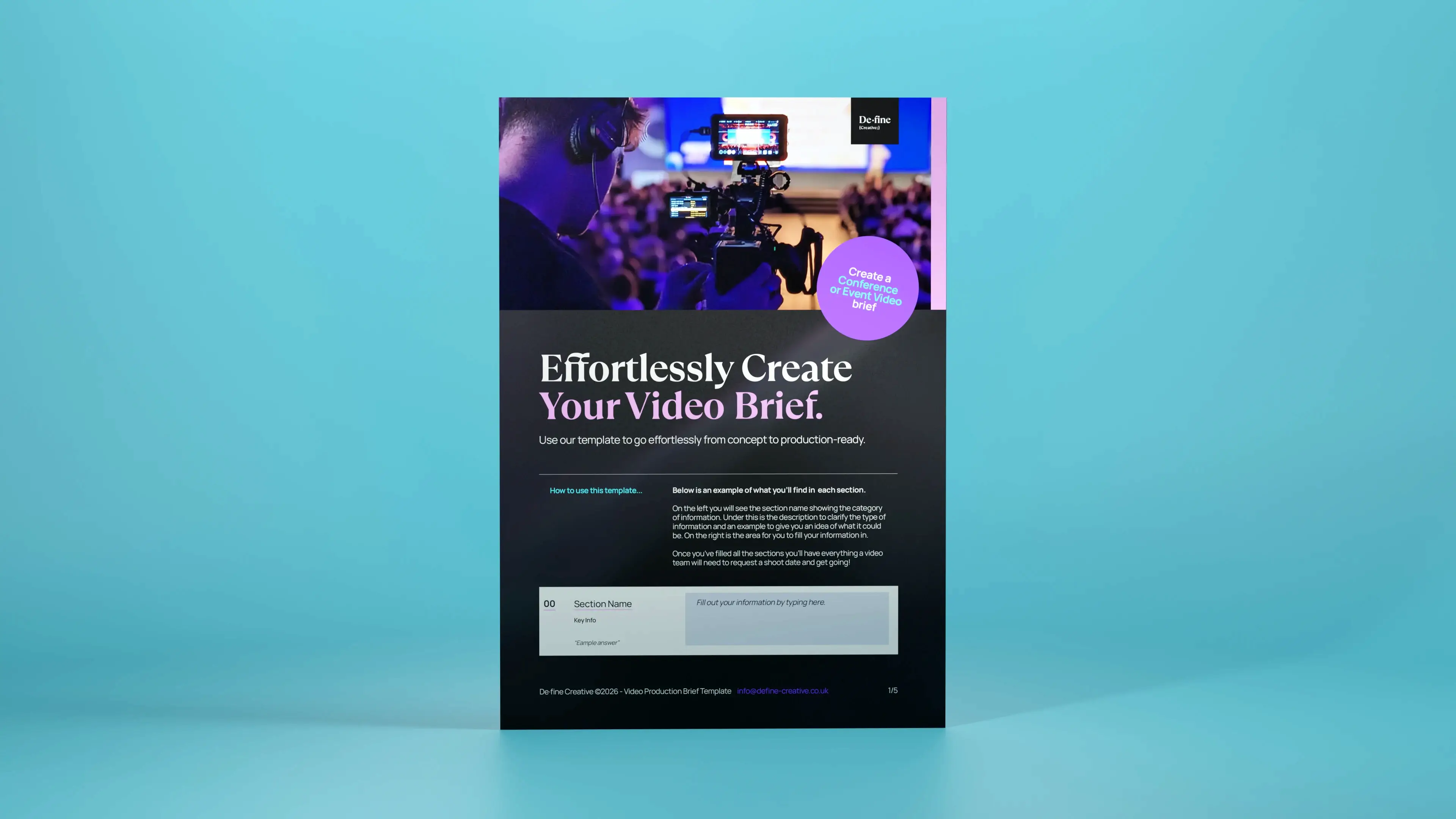 Event video brief template covering coverage logistics, key moments, shot lists, and run-of-show details.
