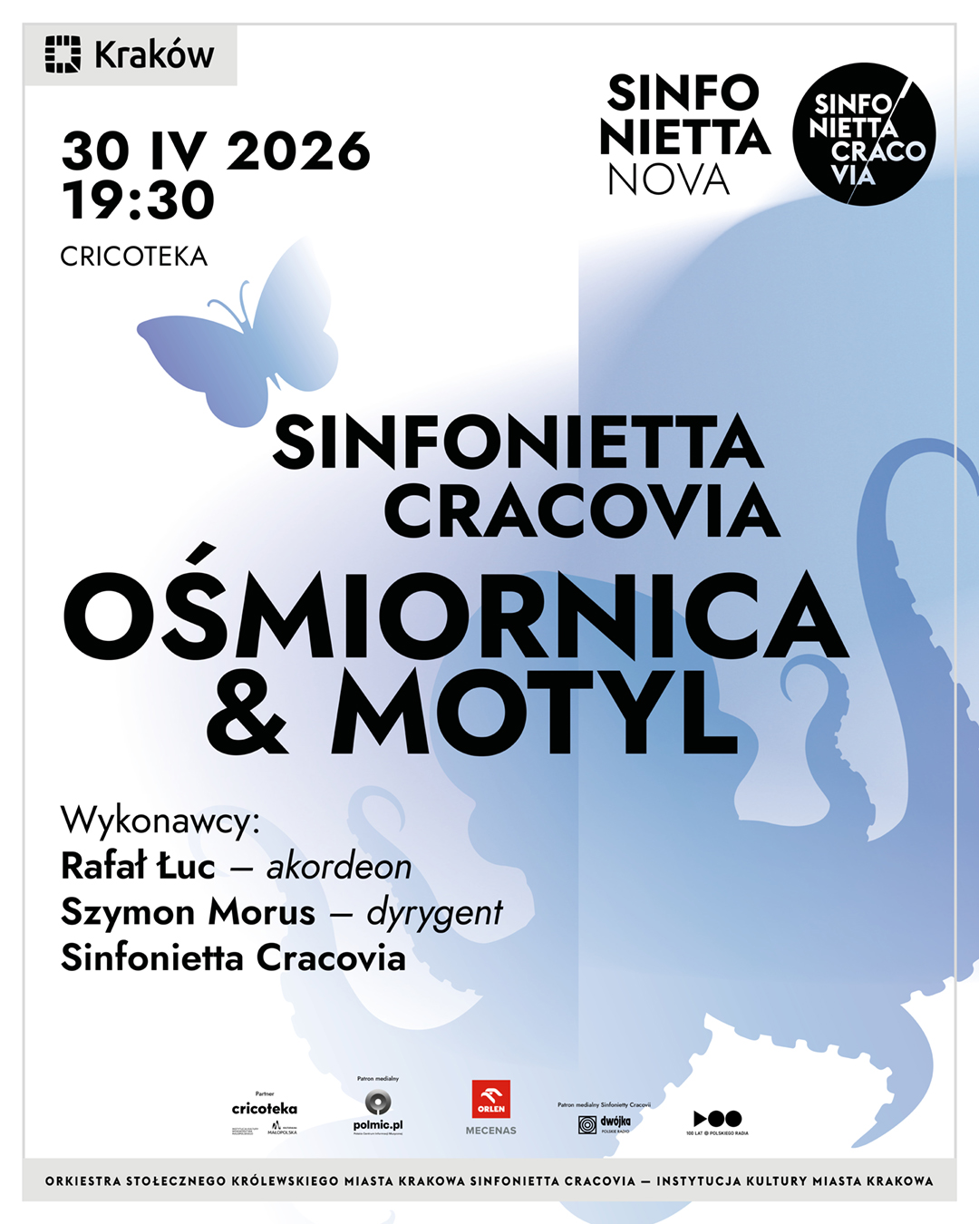 Plakat koncertu Sinfonietta Nova – Ośmiornica i motyl.
