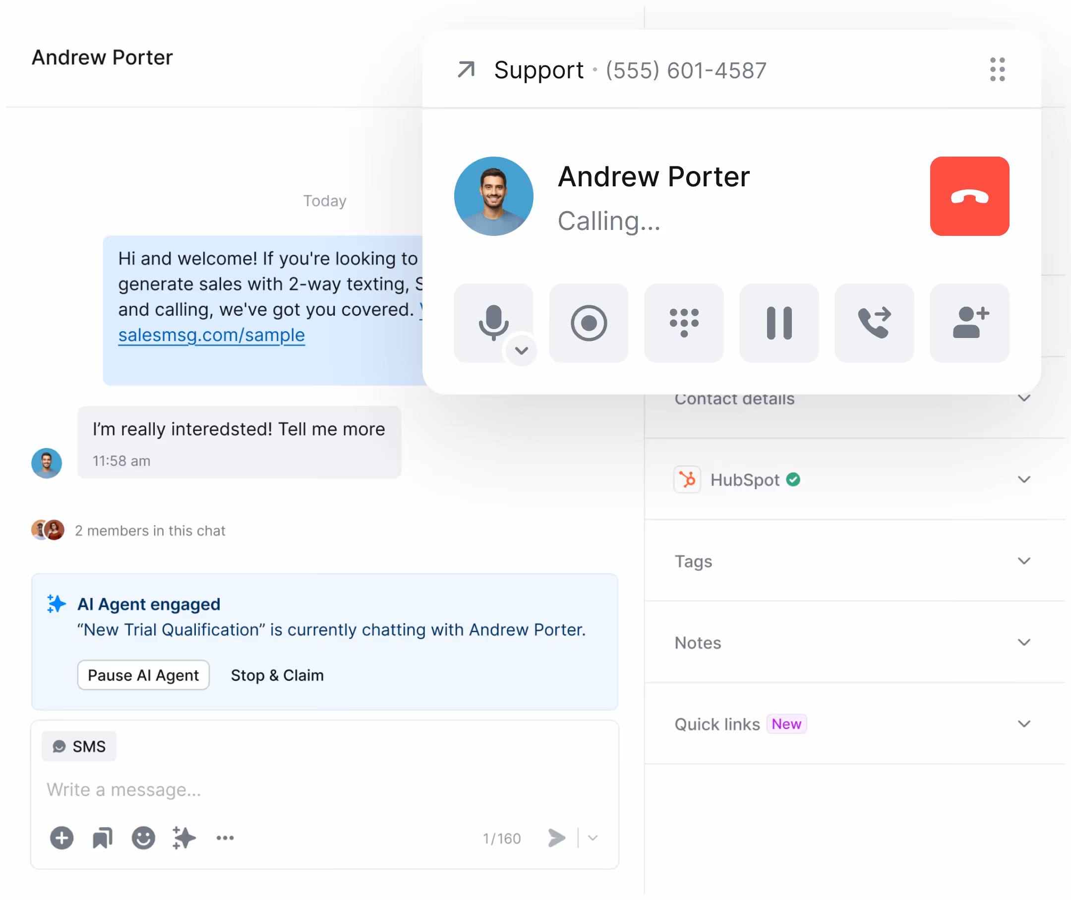 Salesmsg desktop calling interface