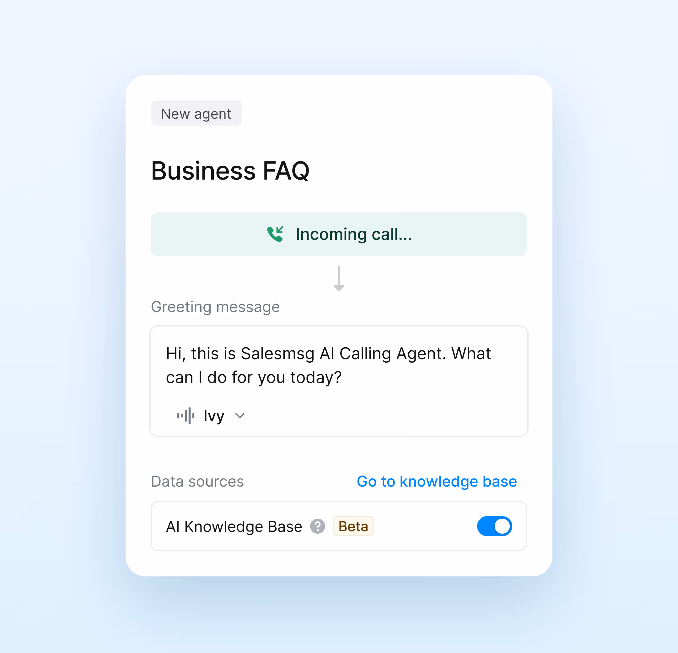 Salesmsg AI calling agent answering an inbound call