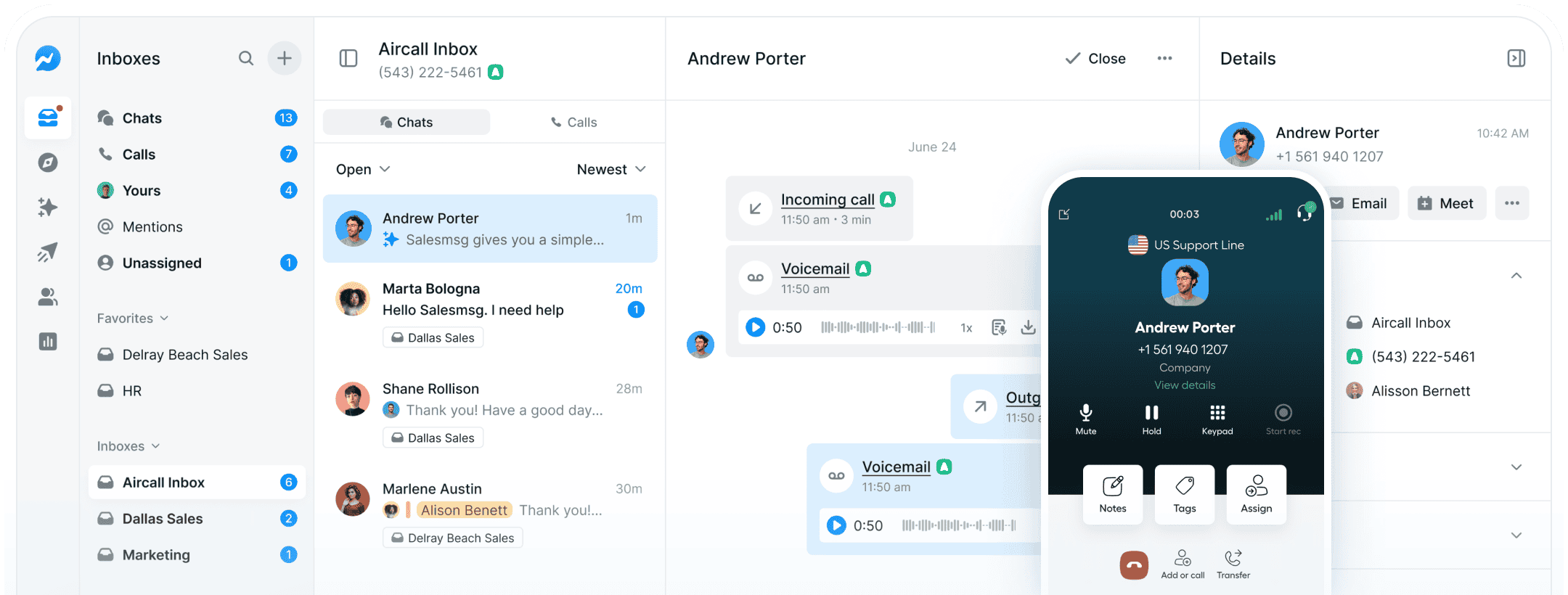 Salesmsg and Aircall SMS integration in one workflow