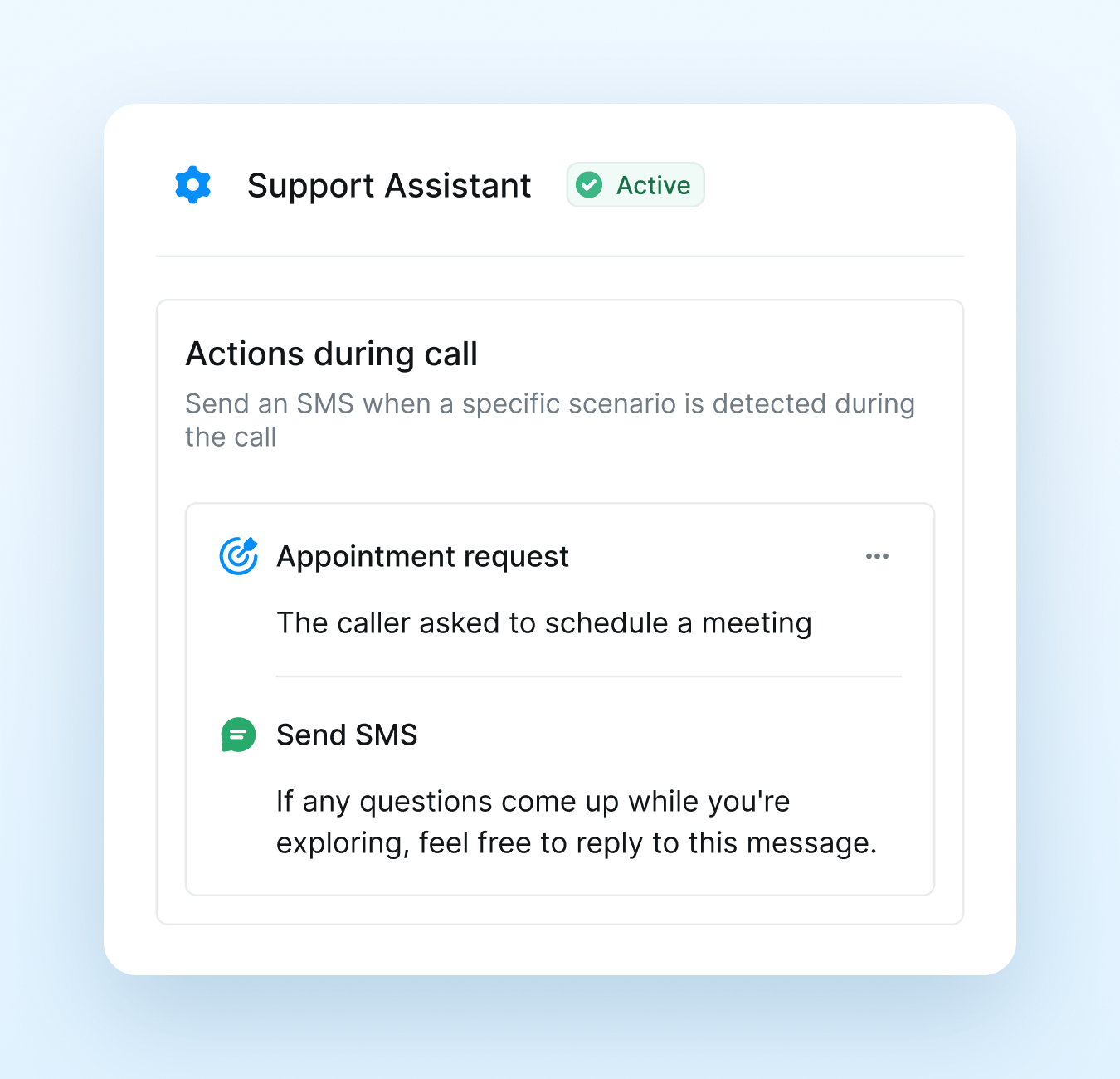 image of an ai agent taking actions during the call and summarizing them