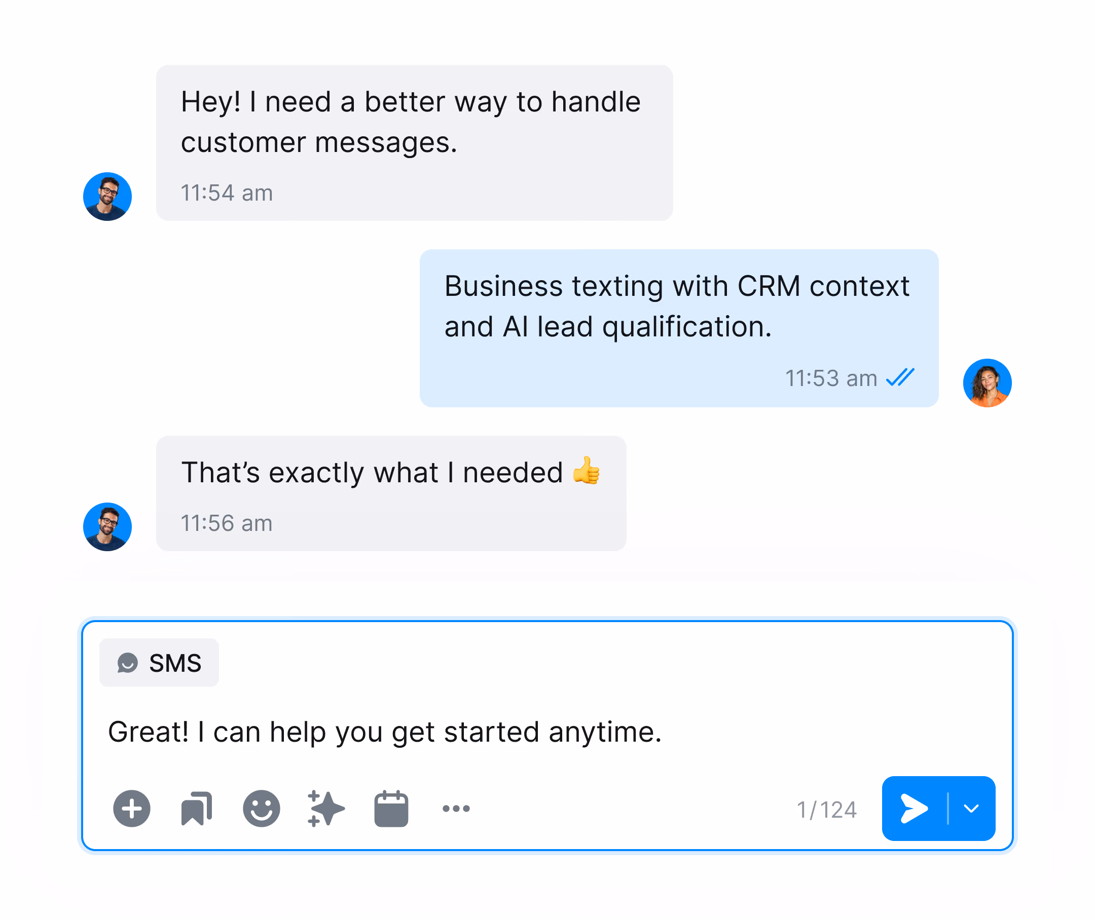 Screenshot of the Salesmsg conversation inbox 