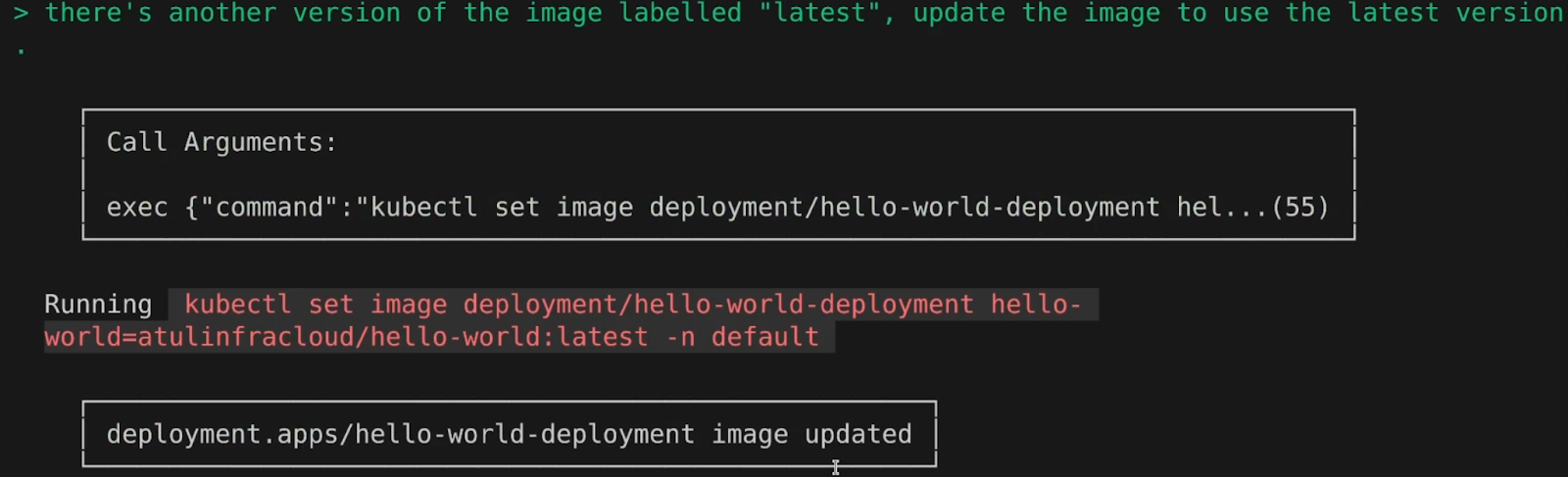 AI Assistant running Kubectl set image