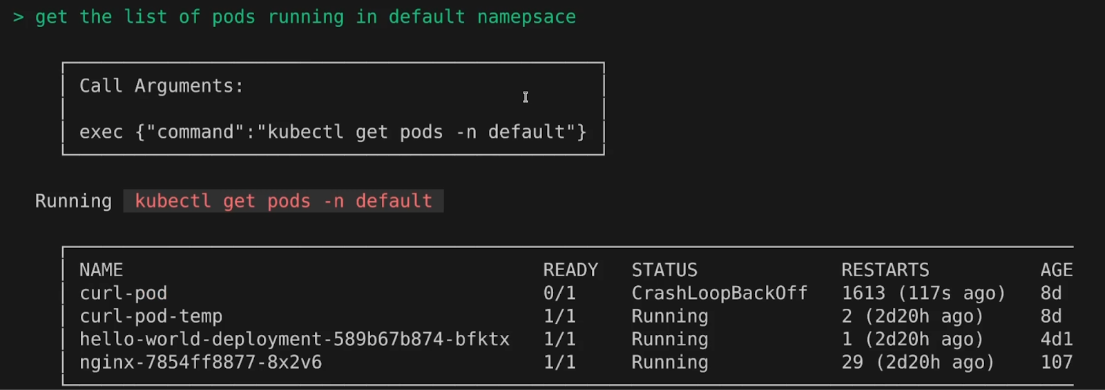 Checking running pods in Kubernetes