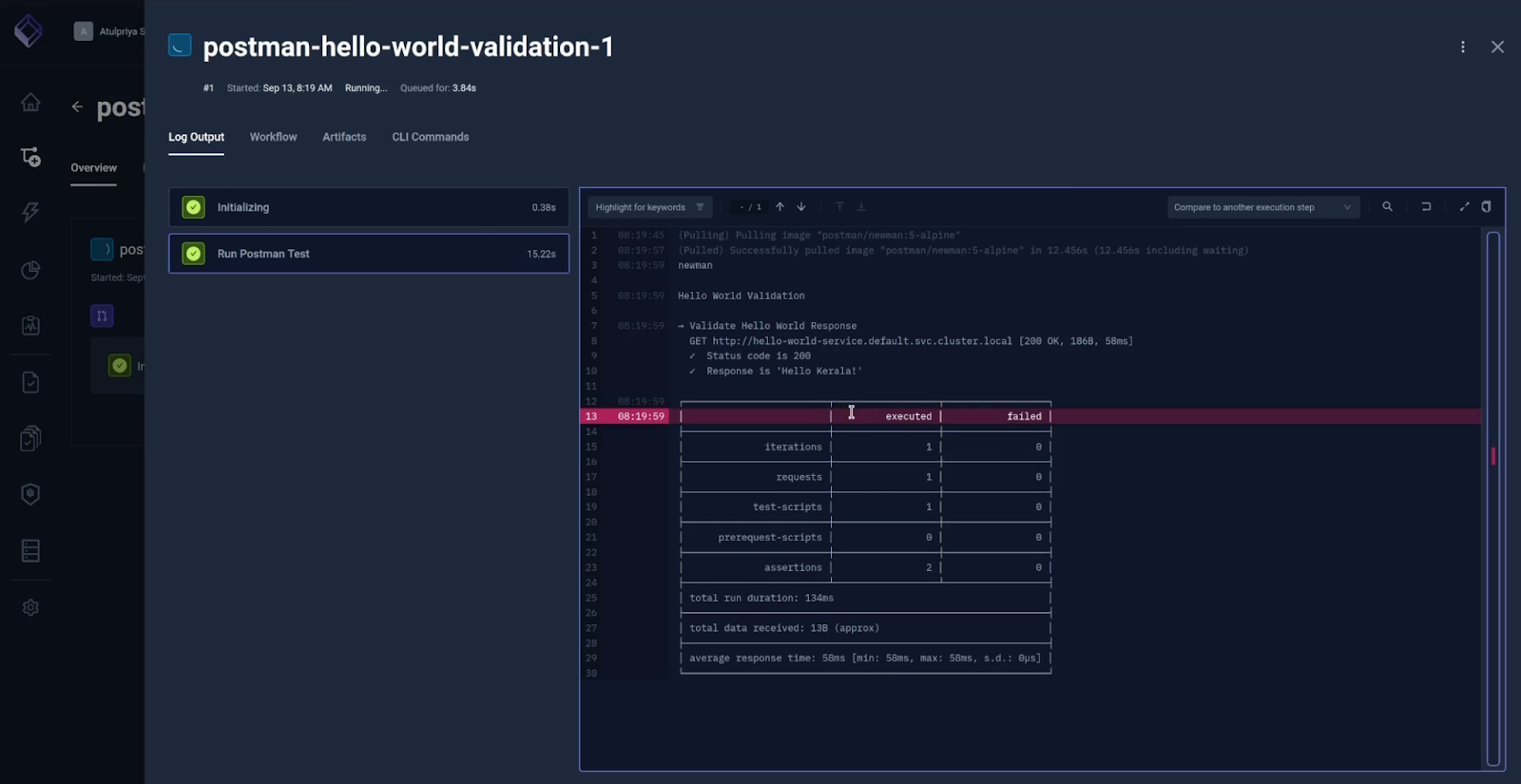 Postman hello world validation test