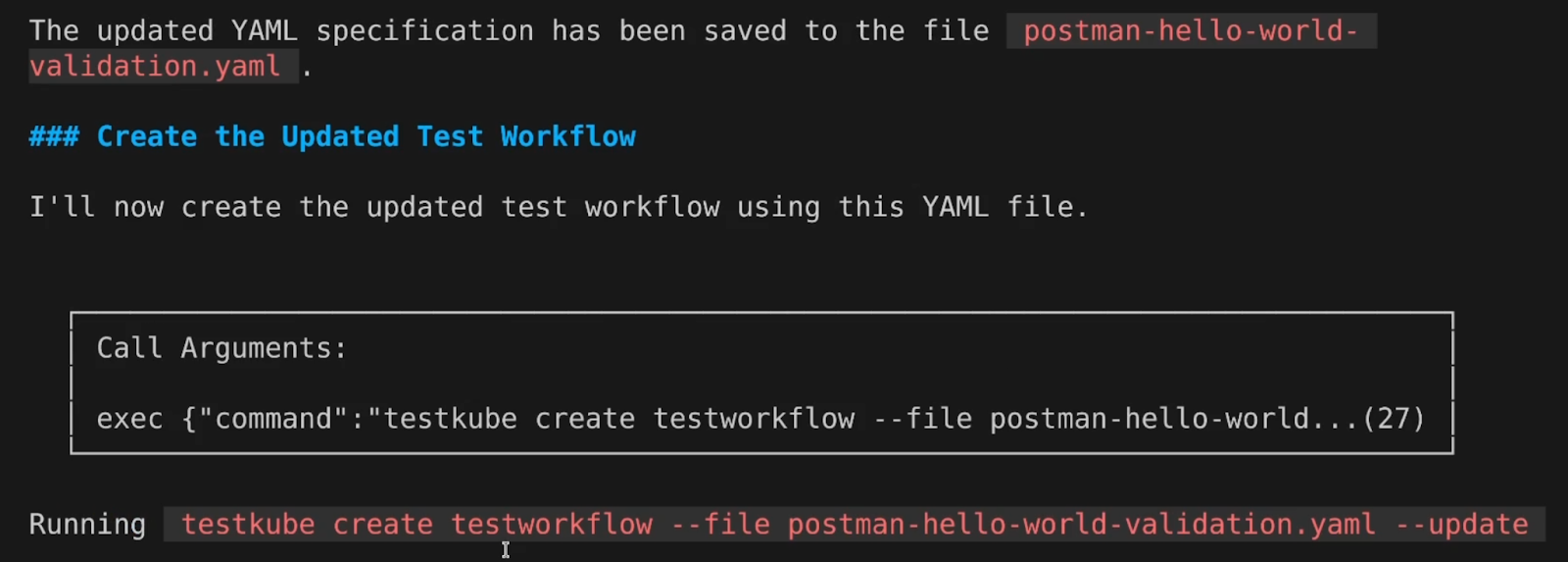 AI Assistant creating test workflow using YAML file