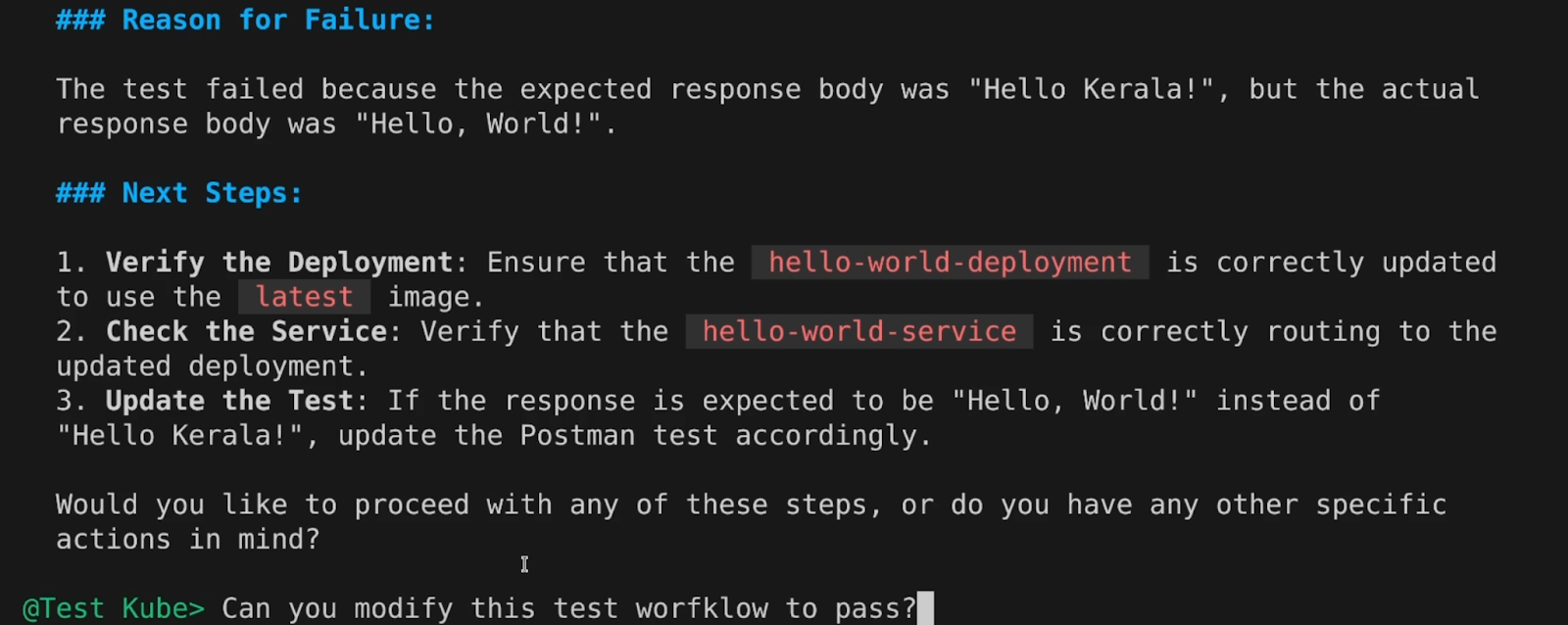 Checking failed tests with AI