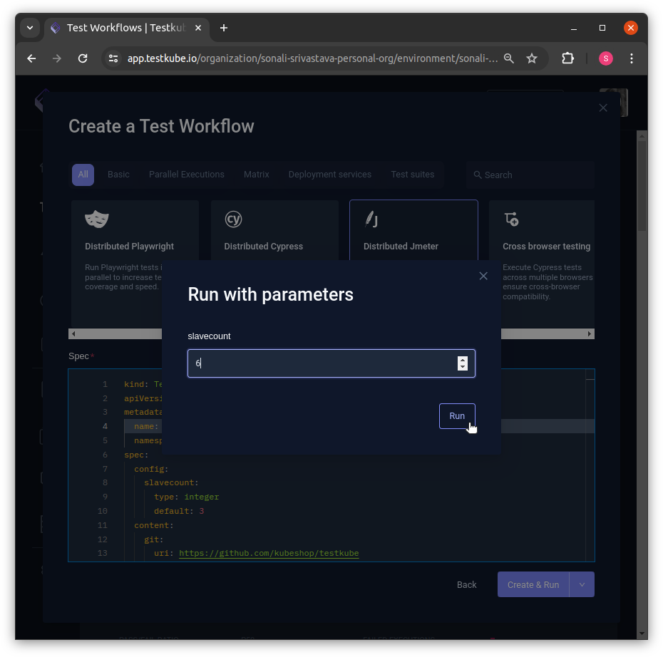 Starting the test