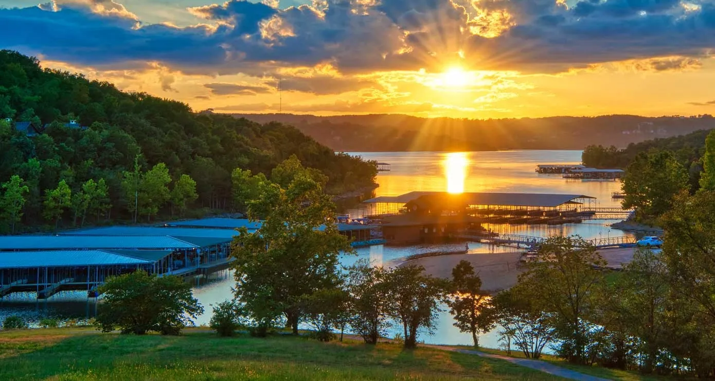 sunset over bent hook marina
