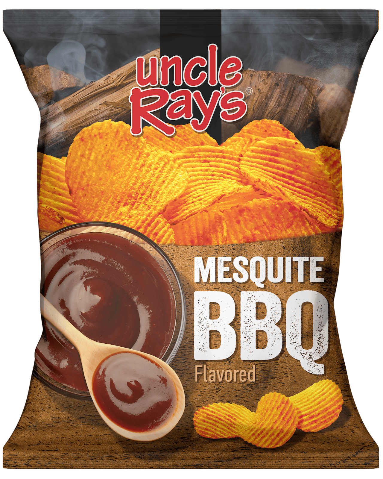 A bag of Mesquite BBQ Potato Chips by Uncle Ray's