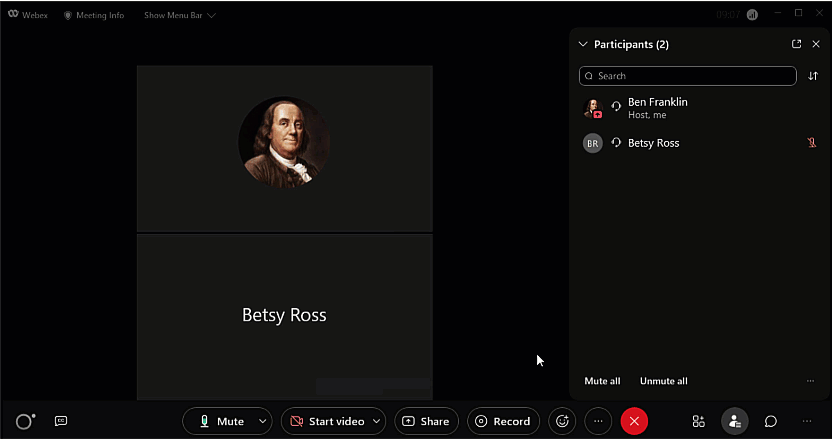 Webex app motion graphic showing how to record a meeting.