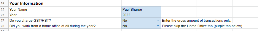 Bookkeeping Template - No GST/HST or Home Office