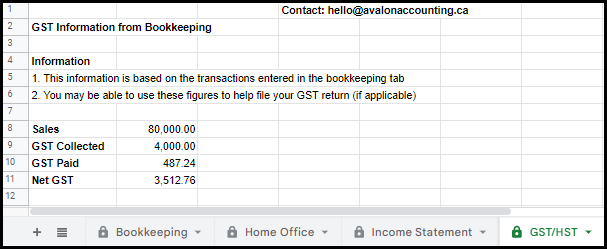 Bookkeeping Template - GST/HST