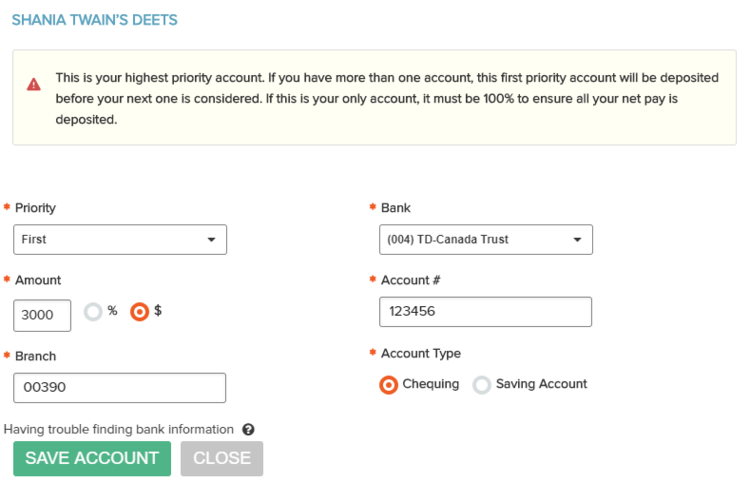 Wagepoint Direct Deposit Accounts