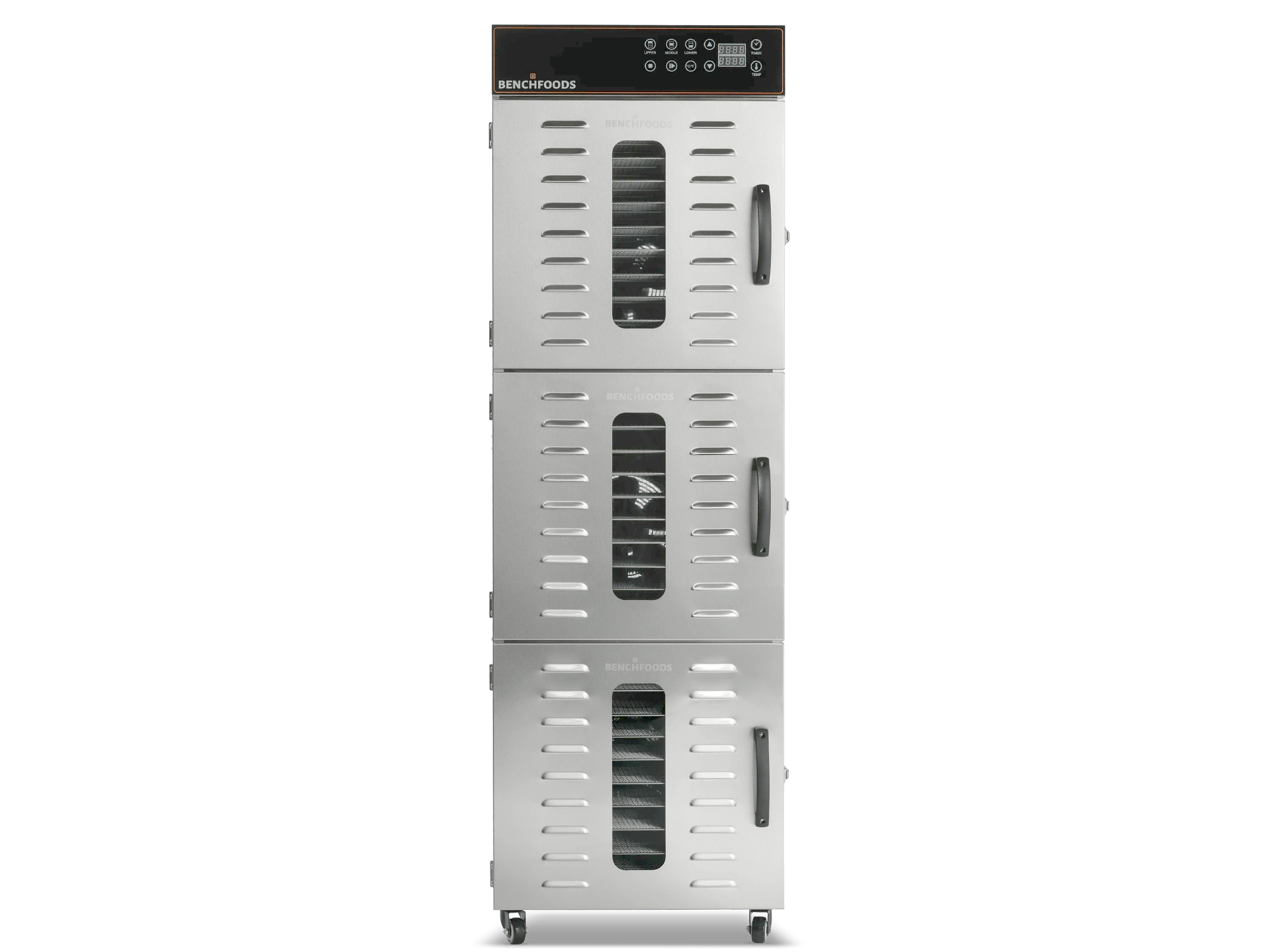 Refurbished 3 zone stainless steel commercial dehydrator with 30 trays and digital control panel