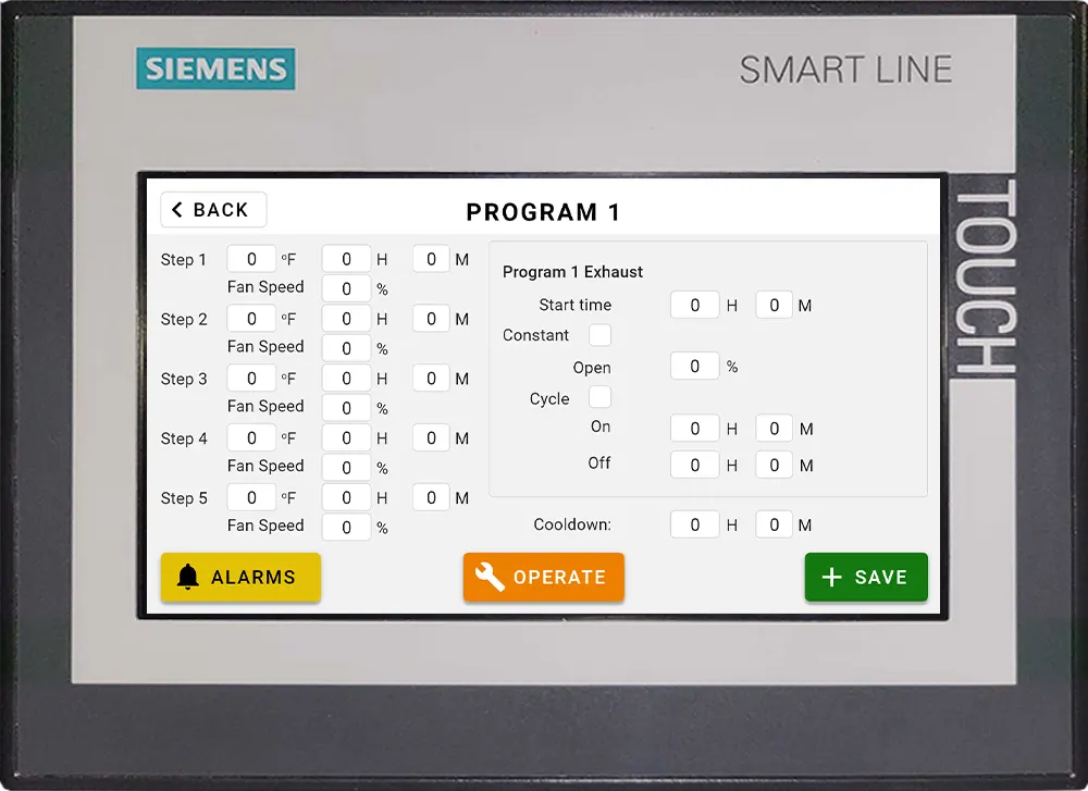 Industrial Food Dehydrator PLC (Programmable Logic Controller) Control Panel - Program Edit Screen - Select the program number you wish to set or access.