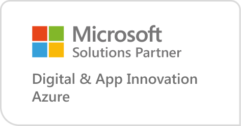 Logo Microsoft Solutions Partner z podpisem „Digital & App Innovation Azure” wskazujące na partnerstwo firmy w zakresie innowacji cyfrowych i aplikacji w chmurze Azure.