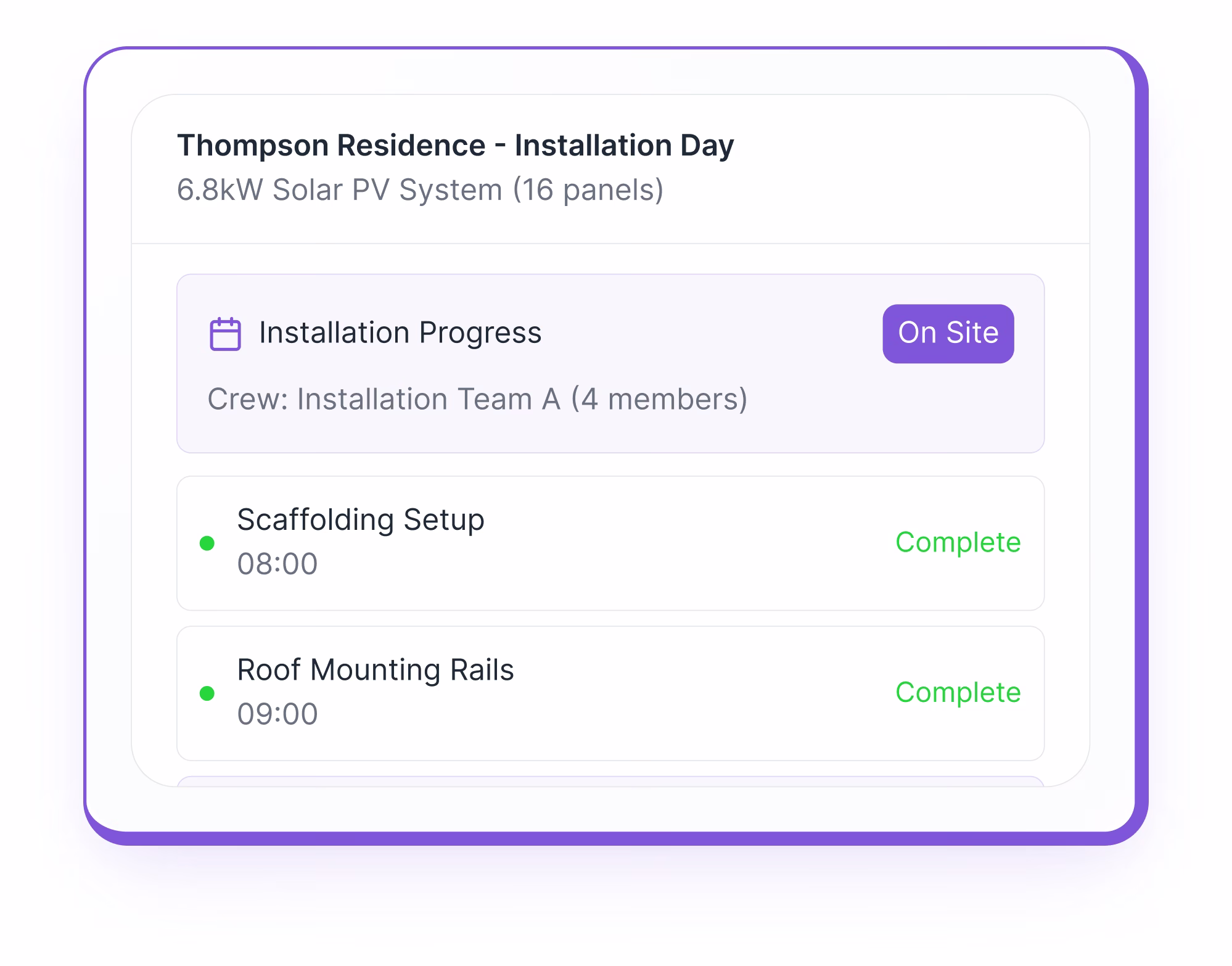 Domestic solar installers primary features screenshot