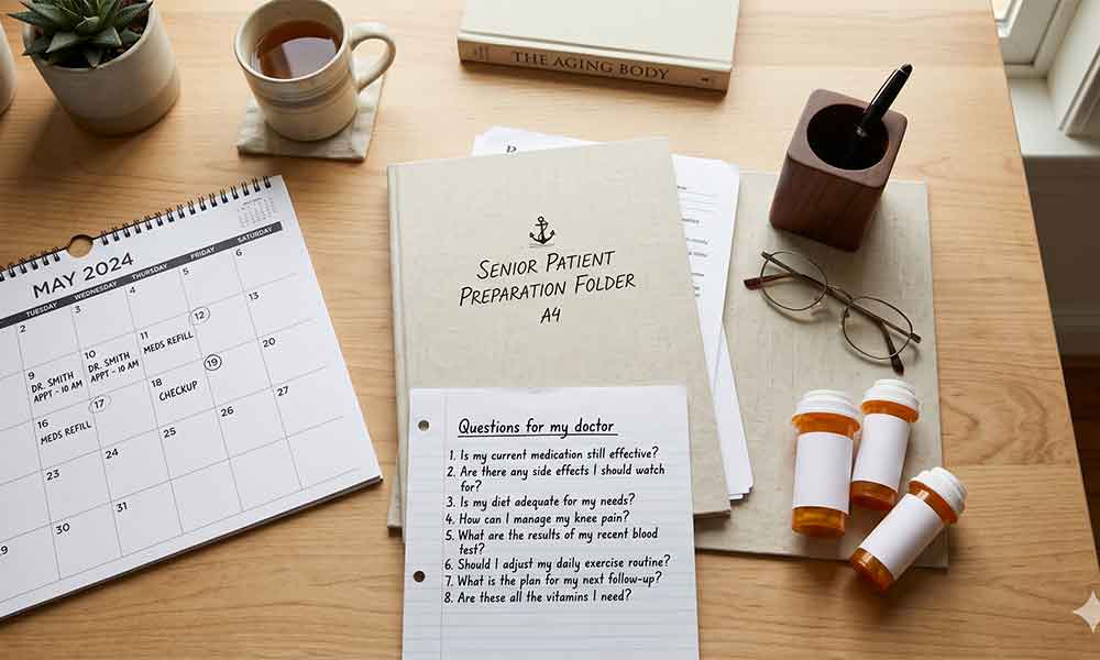 Medical records and questions prepared for a senior medical marijuana consultation in Texas