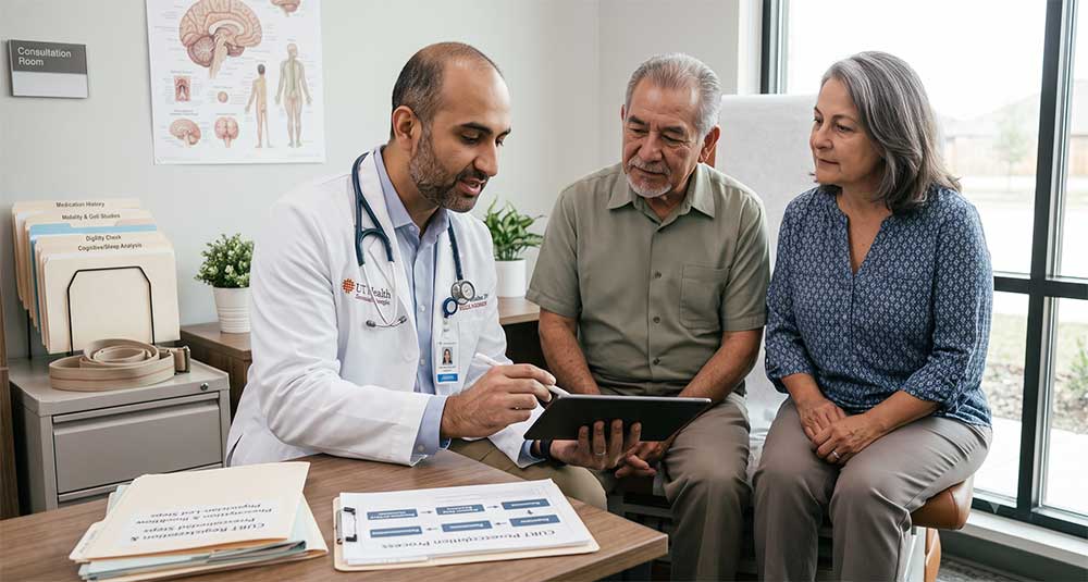 Caregiver participating in a Parkinson's disease medical marijuana consultation