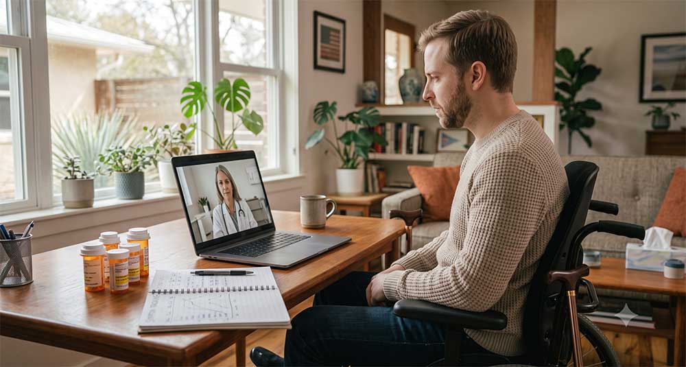Texas patient completing an online medical marijuana evaluation for spasticity