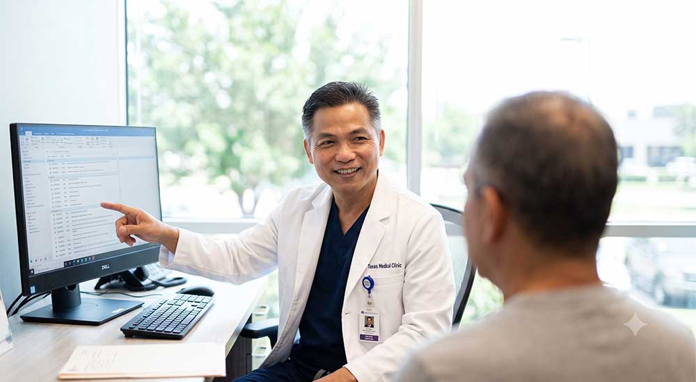 Texas patient speaking with a physician during a medical marijuana evaluation