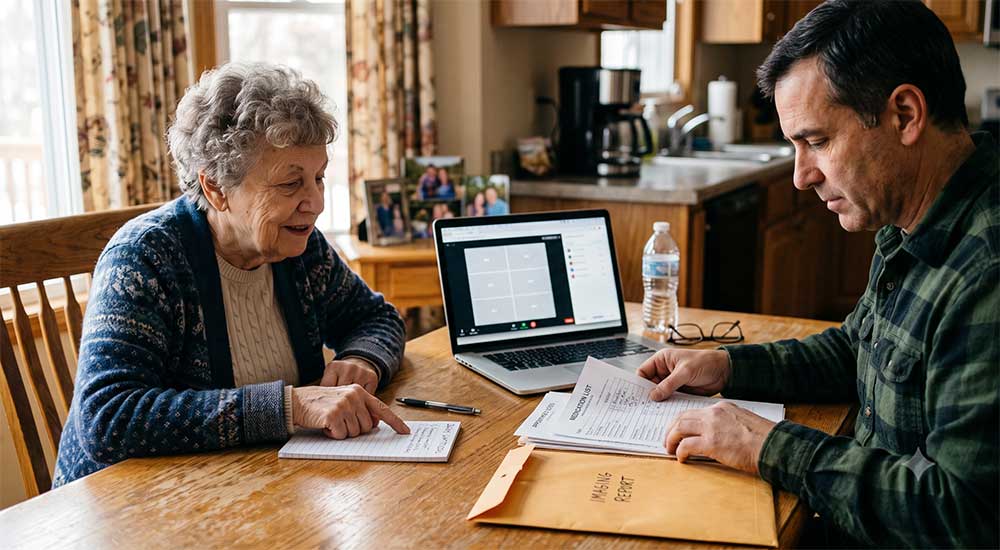 Texas patient and caregiver organizing medical records before a cannabis evaluation
