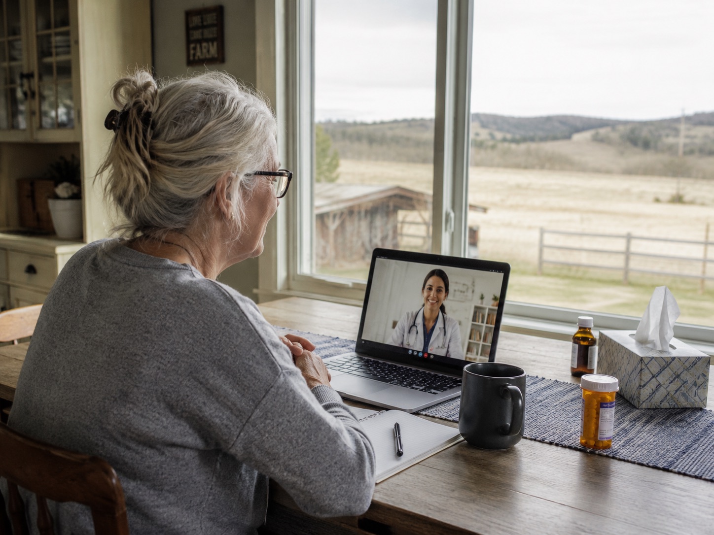 Rural patient far from care on a telemedicine video call