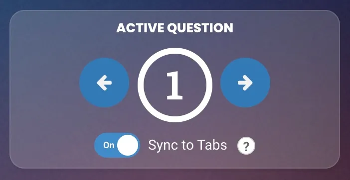 An application section says "Active Question" and a switch says "Sync to Tabs"