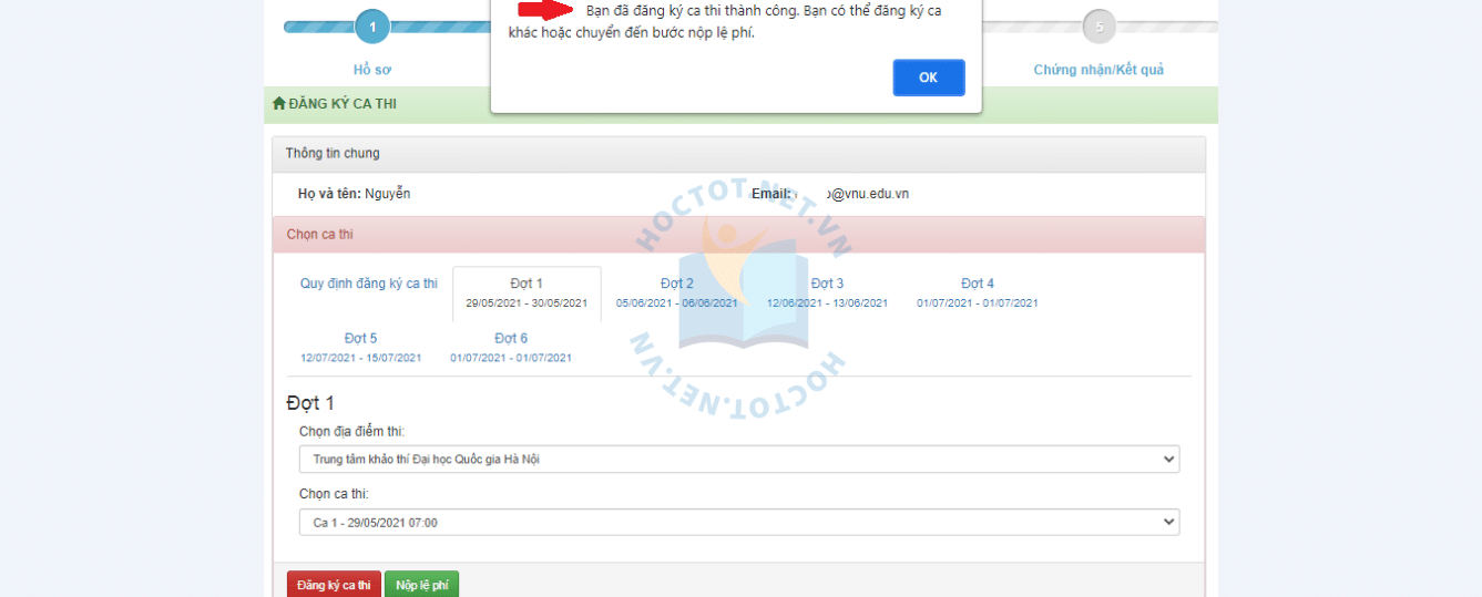 đăng ký ca thi đánh giá năng lực đại học quốc gia hà nội thành công